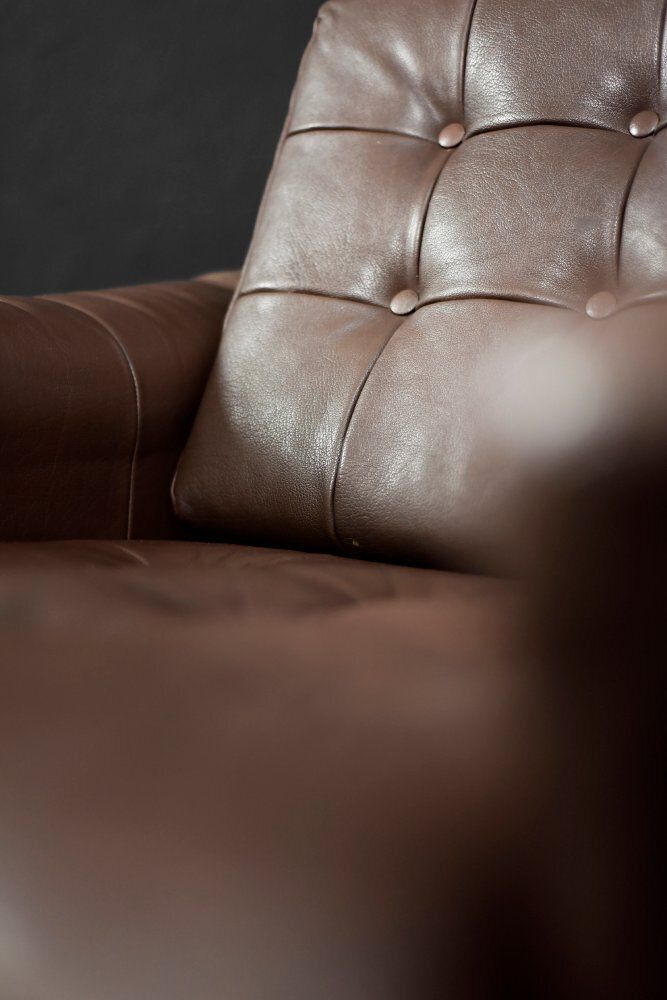Mid Century Danish Modern Brown Leather Swivel Armchair From Lystager Industri, 1970s photo buy