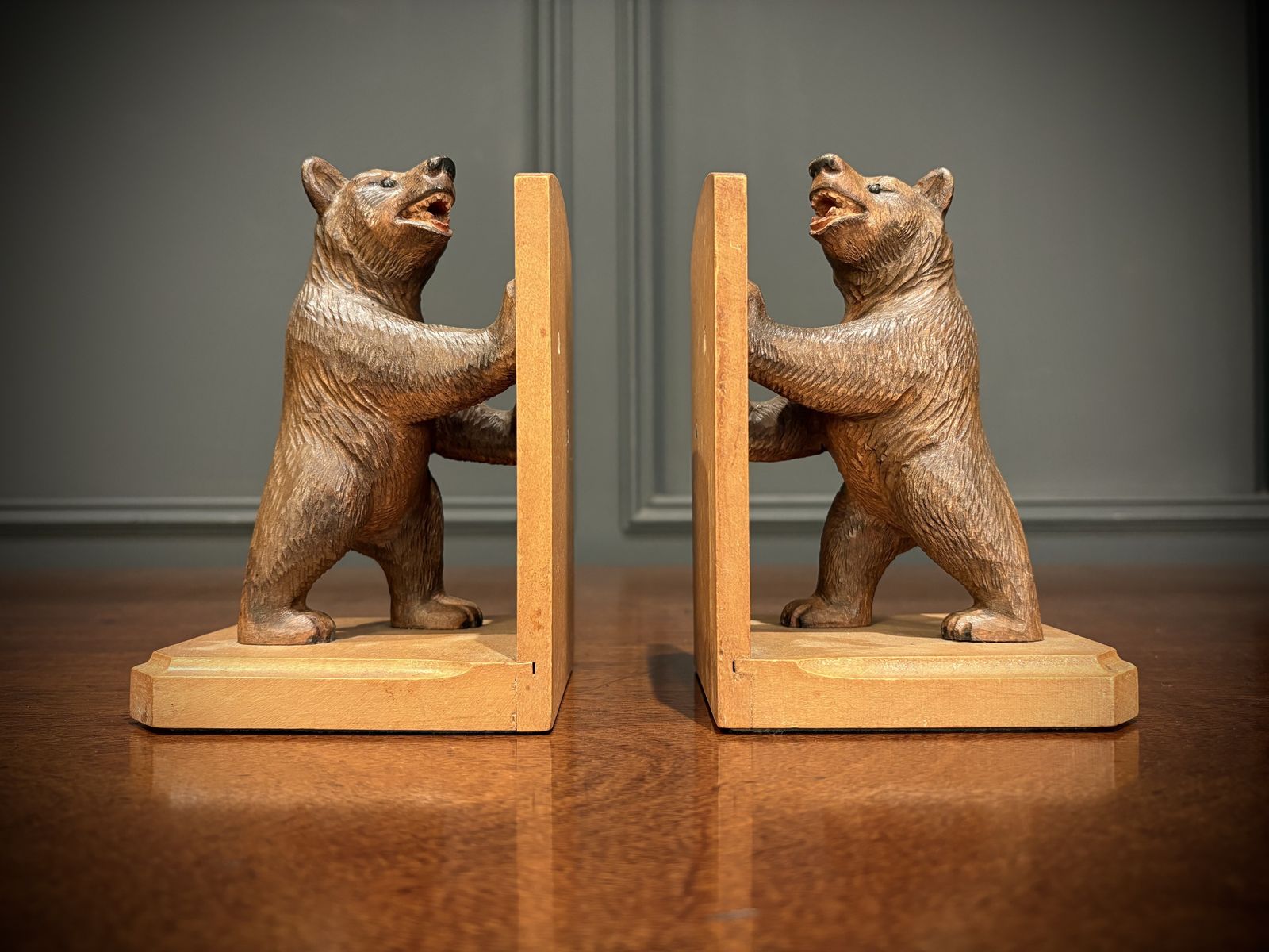 Pair Of Carved Black Forest Bear Bookends