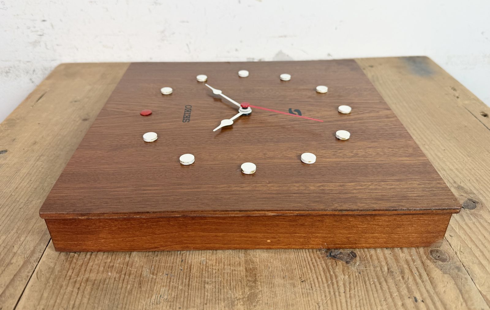 Vintage Brown Wooden Wall Clock From Seiko, 1980s photo 199.0