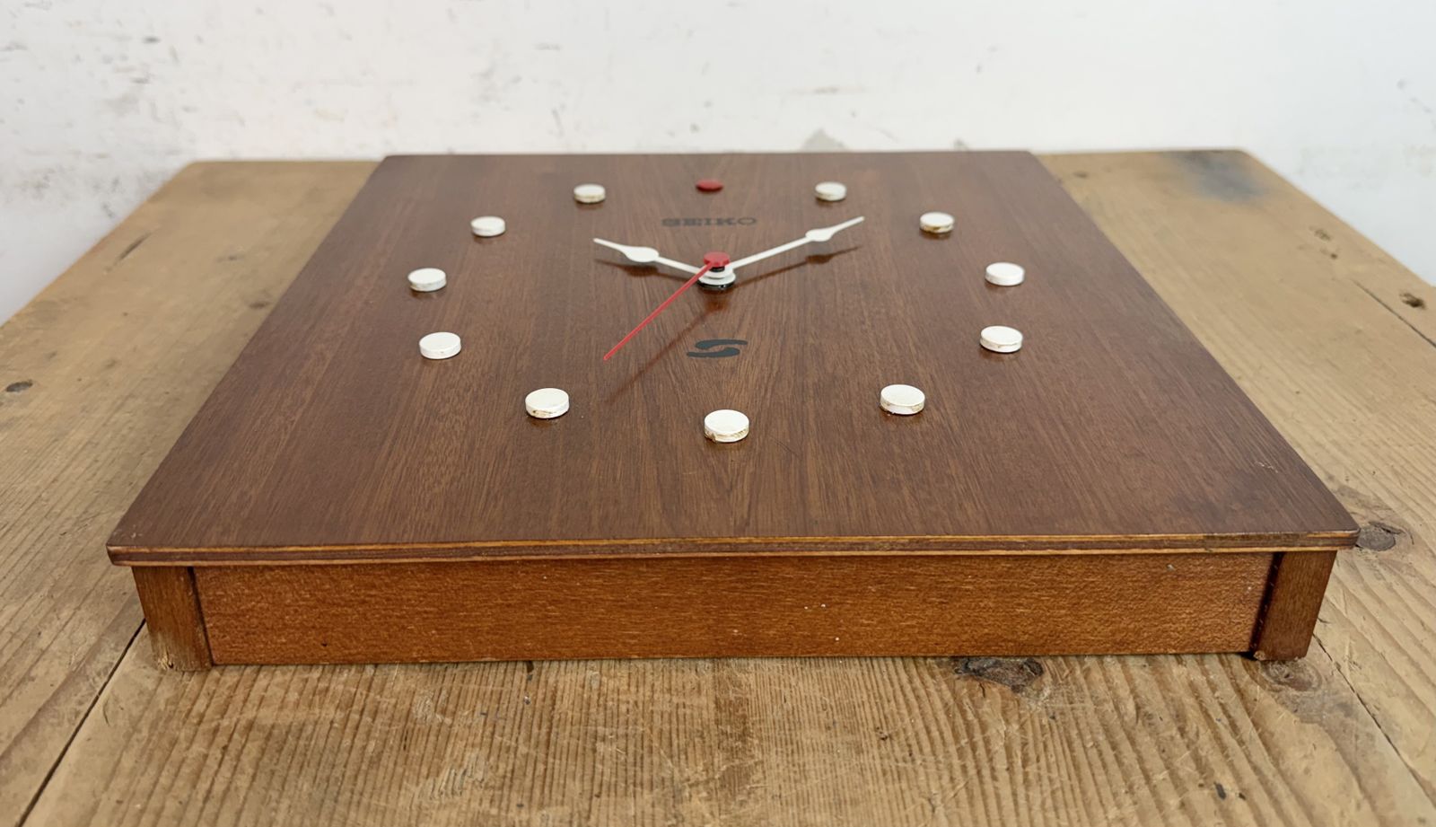 photo furniture Vintage Brown Wooden Wall Clock From Seiko, 1980s