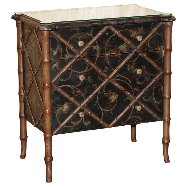 Rrp £7450 Faux Bamboo Carved Wood Porte Italia Fiesole Chest Of Drawers