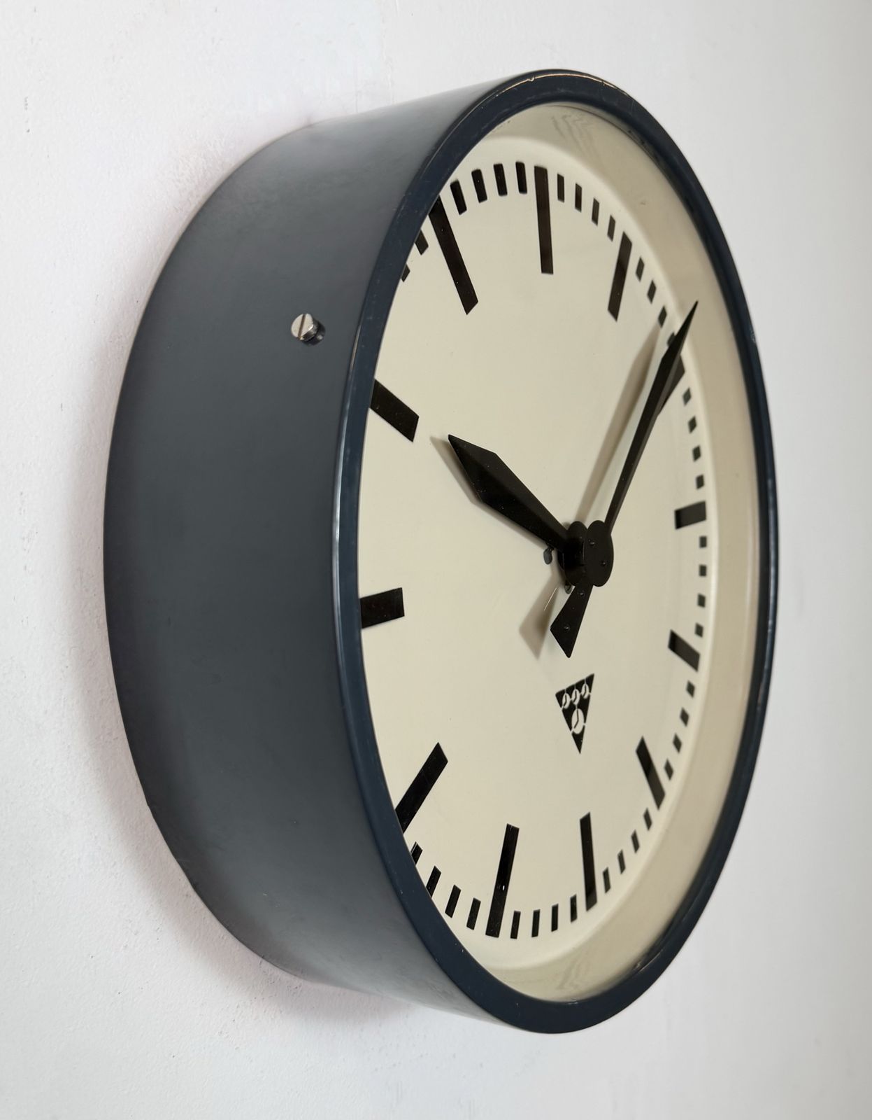 photo furniture Dark Grey Industrial Factory Wall Clock From Pragotron, 1960s