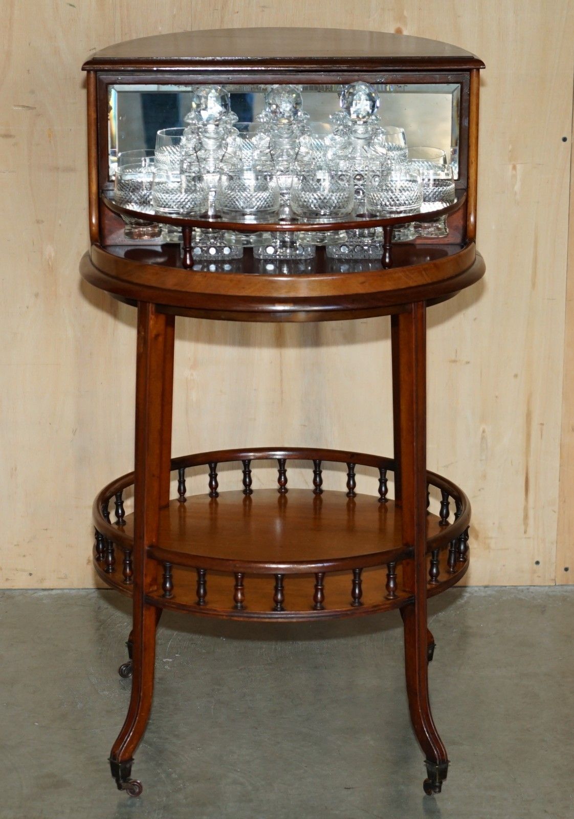 Antique Victorian 1880 Mahogany Cut Glass Crystal Spinning Drinks Cabinet Table photo for sale