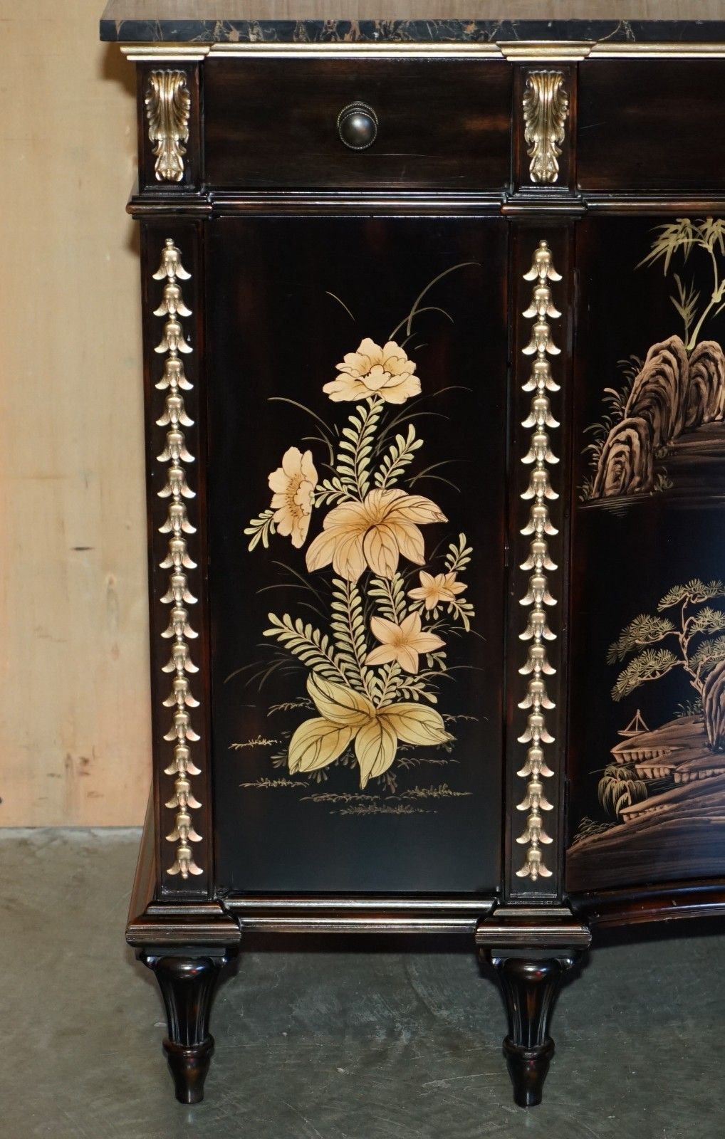 Stunning Large Marble Topped Chinese Chinoiserie Sideboard With Space For Fridge photo Furniture