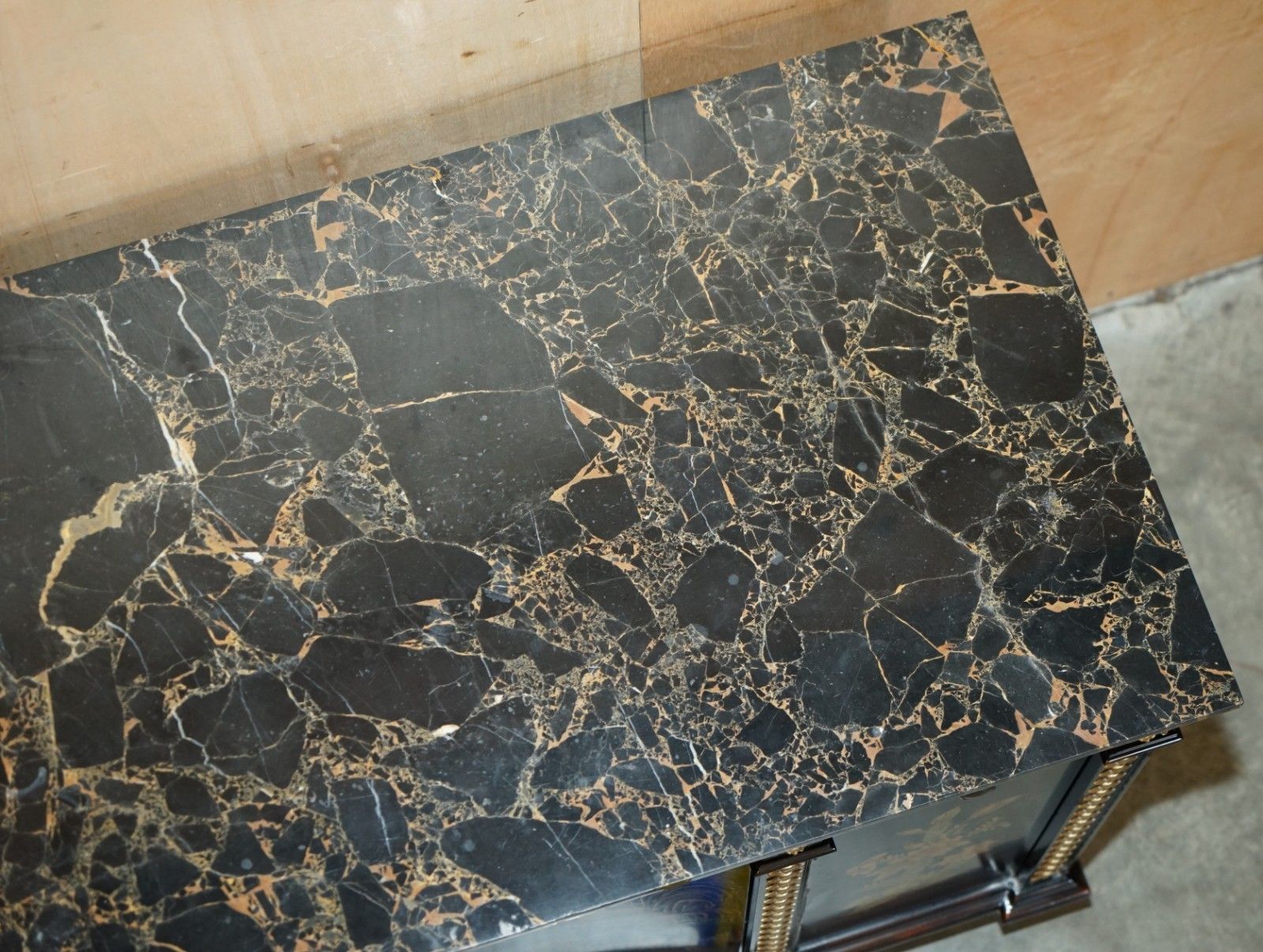 photo vinterior Stunning Large Marble Topped Chinese Chinoiserie Sideboard With Space For Fridge