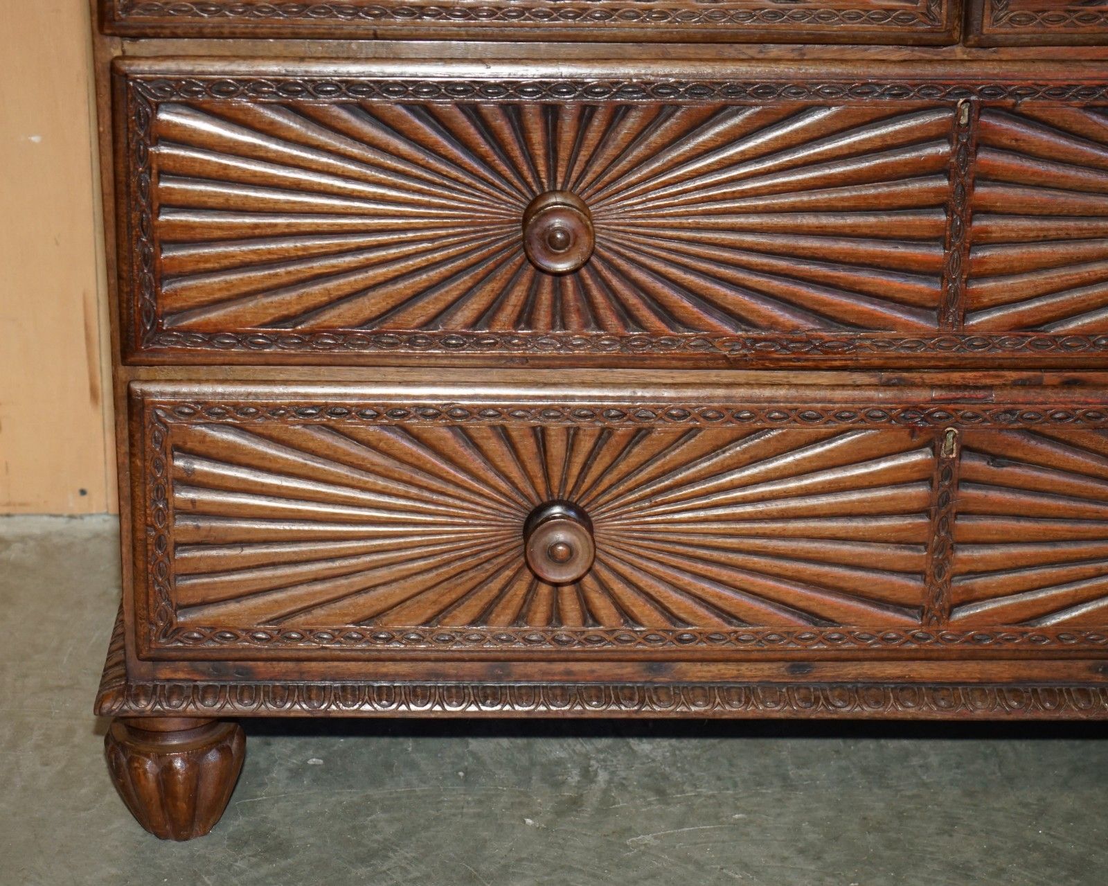 photo vinterior Antique 19th Century Colonial Anglo Indian Rosewood Bookcase On Chest Of Drawers