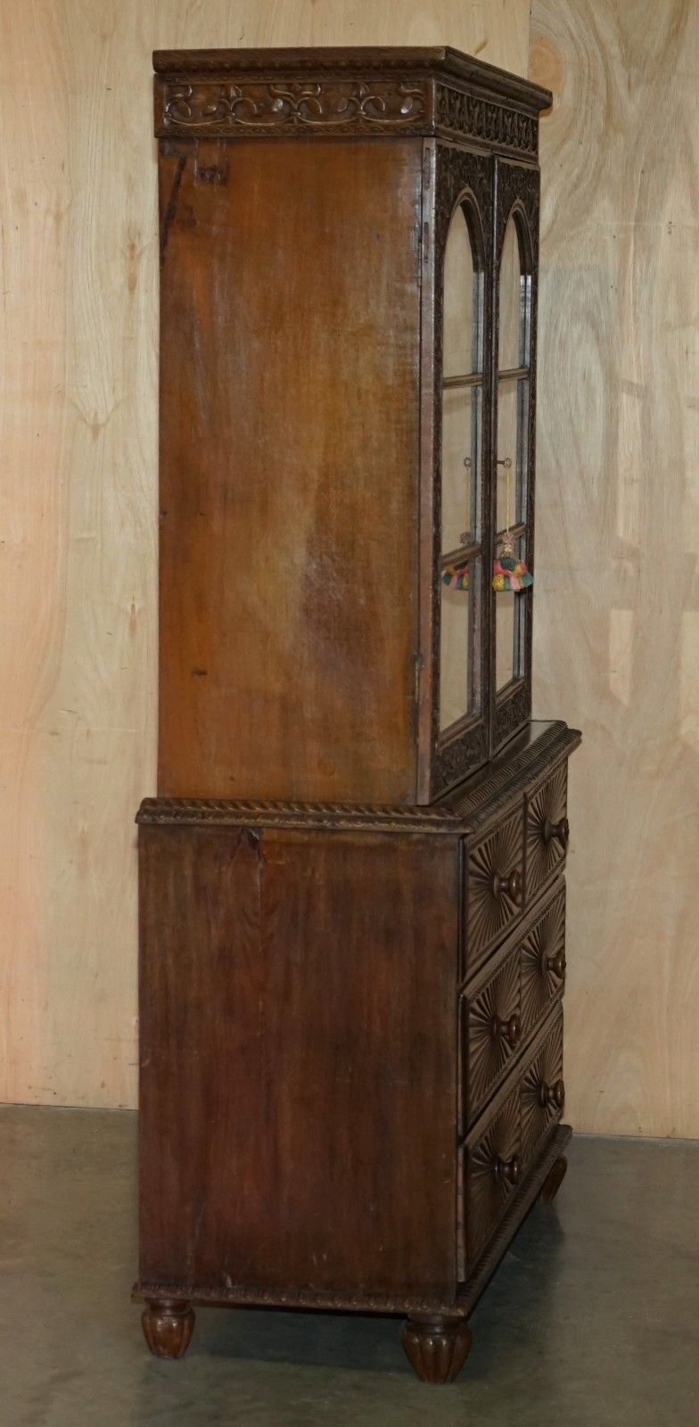 photo vintage Antique 19th Century Colonial Anglo Indian Rosewood Bookcase On Chest Of Drawers