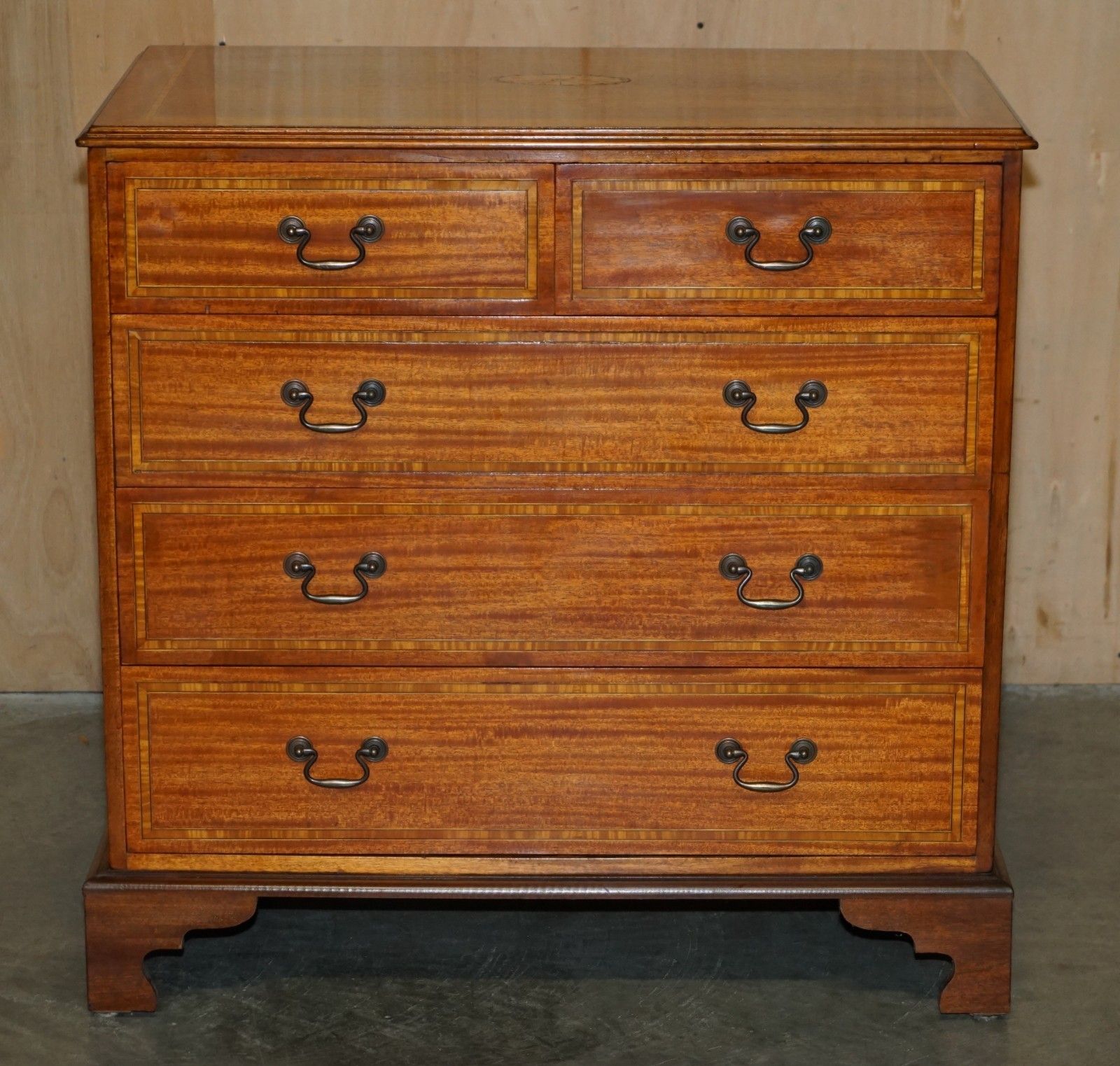Pair Of Restored Mahogany & Satinwood Antique Sheraton Revival Chest Of Drawers photo furniture