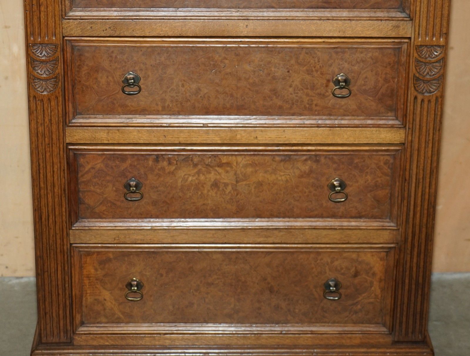 Stunning Antique Circa 1900 Pollard Burr Burl Oak Large Tallboy Chest Of Drawers photo vinterior