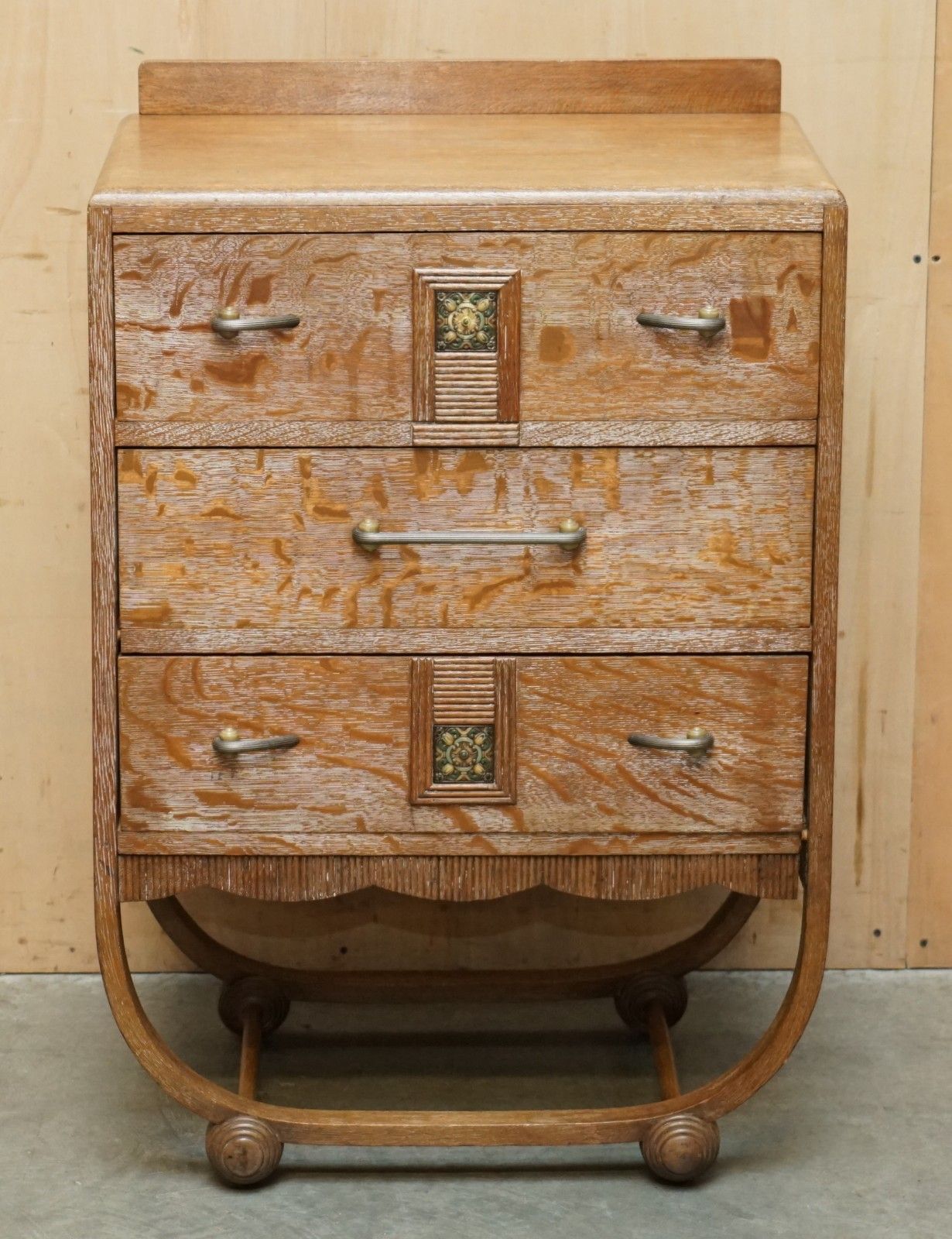 Art Deco Heals London Limed Oak Tall Chest Of Drawers Of A Large Suite photo for sale