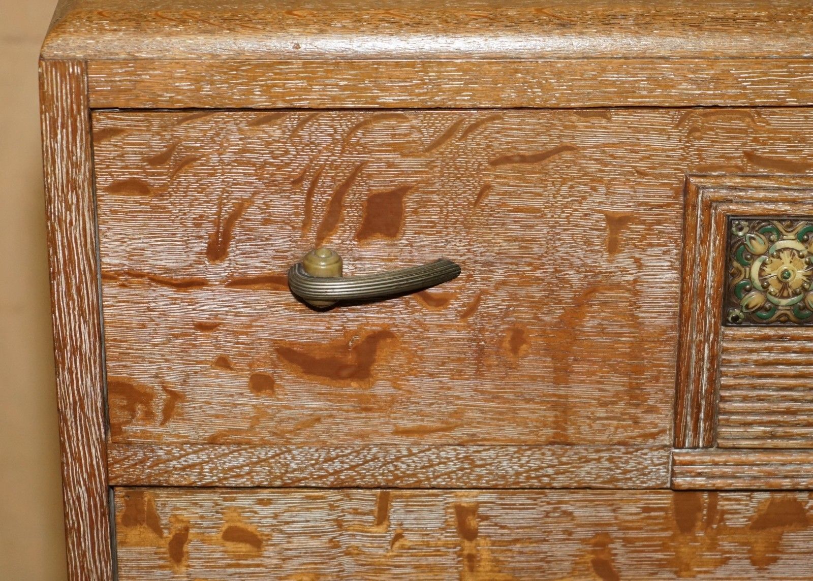 Art Deco Heals London Limed Oak Tall Chest Of Drawers Of A Large Suite photo vintage