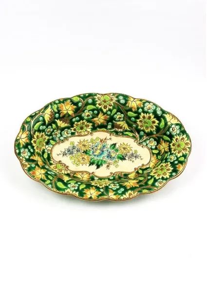 690.0 Longwy Cup In Cloisonné Enamels On A Green Background, Polychrome Floral Decoration And Gold photo