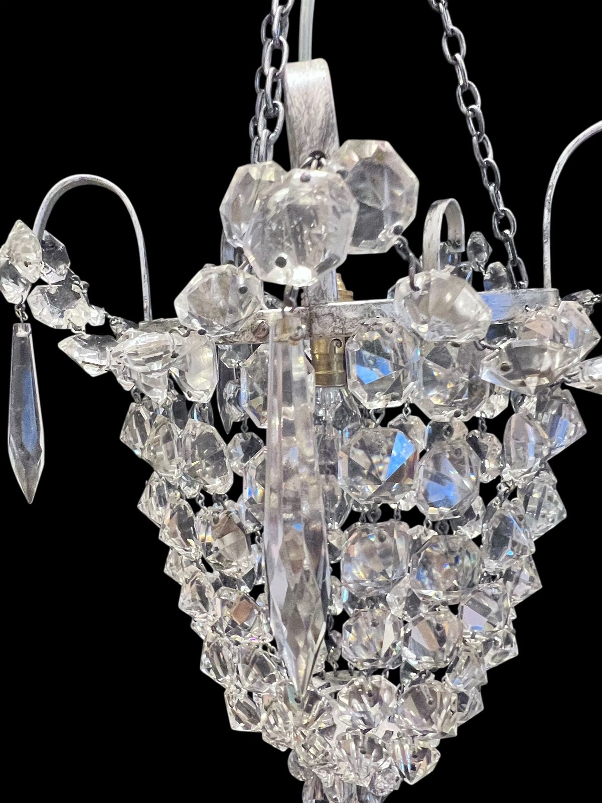 A Pair Of One Light English Antiqe Silver Bag Chandeliers photo vinterior