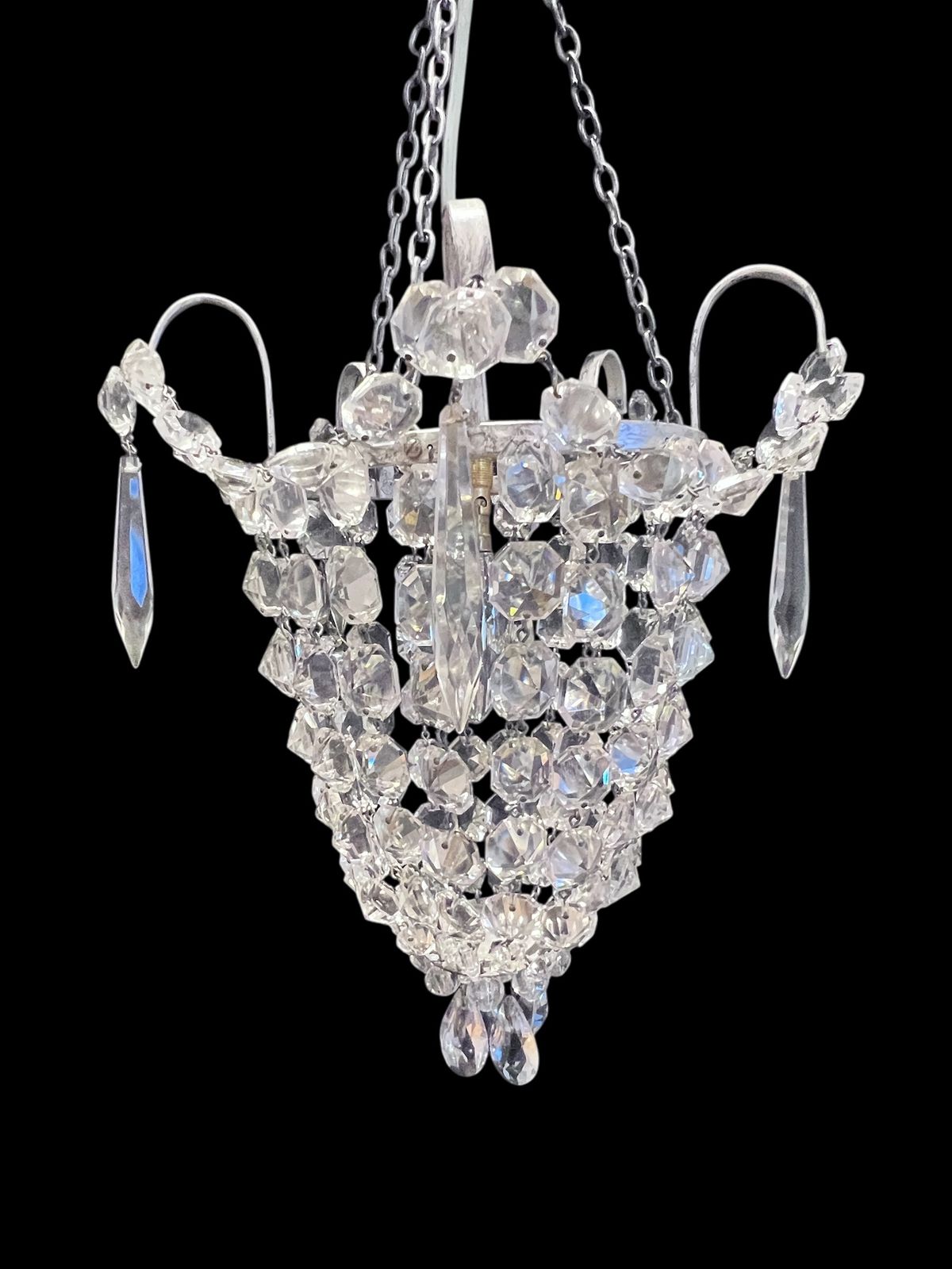 A Pair Of One Light English Antiqe Silver Bag Chandeliers photo vintage