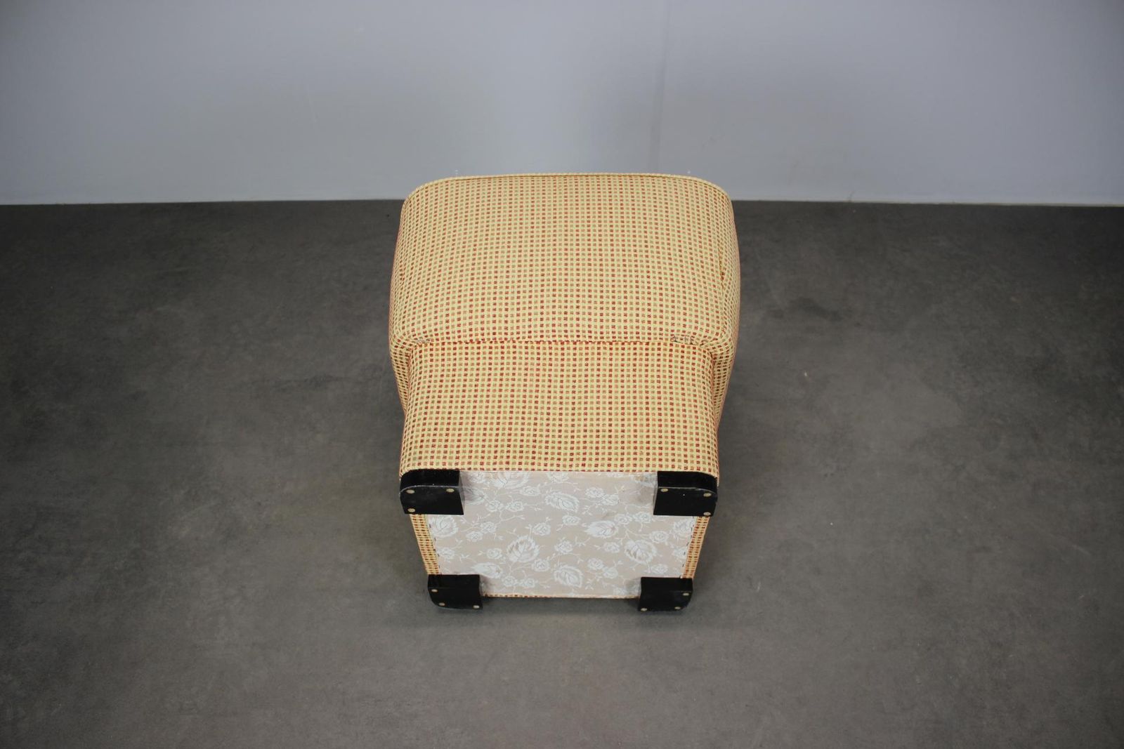 1930s Czechoslovak Art Deco Ottoman / Tabouret With Springs Seat, New Upholstery photo 381.0