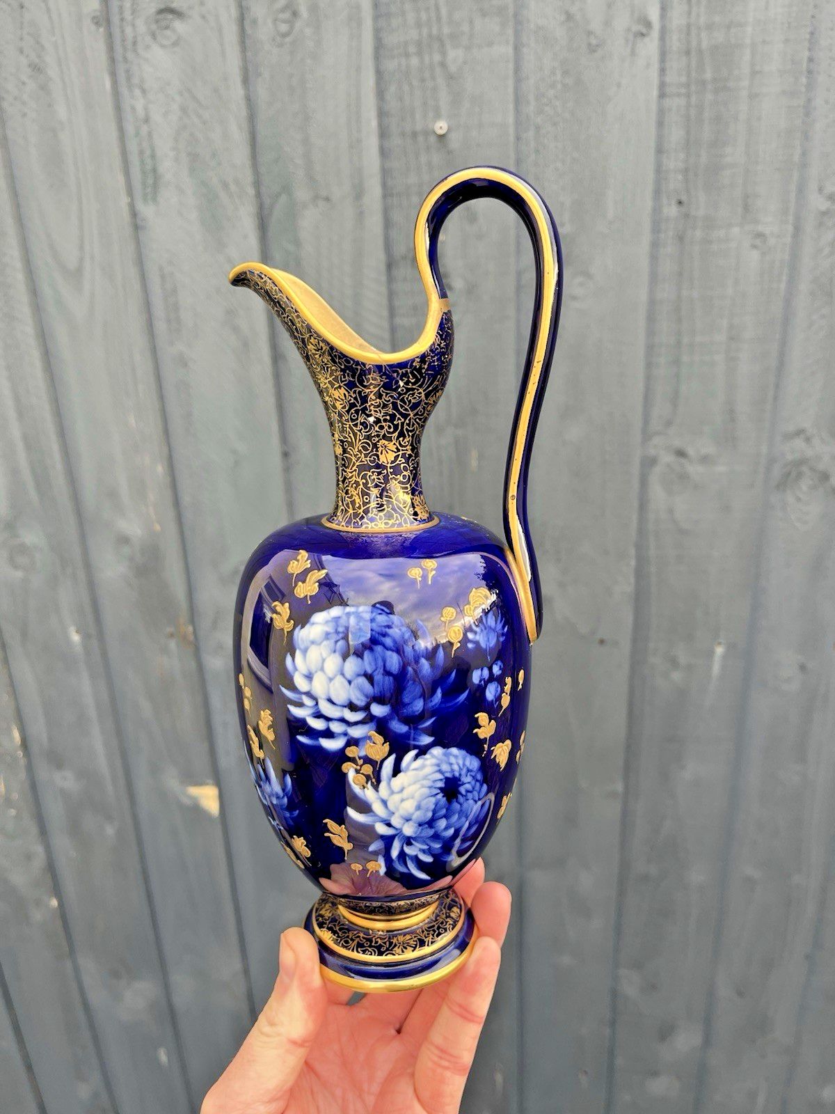 photo vintage Rare Antique Corolian Ware Doulton Burslem J Kelsall Cobalt & Gilt Jug Ewer Vase