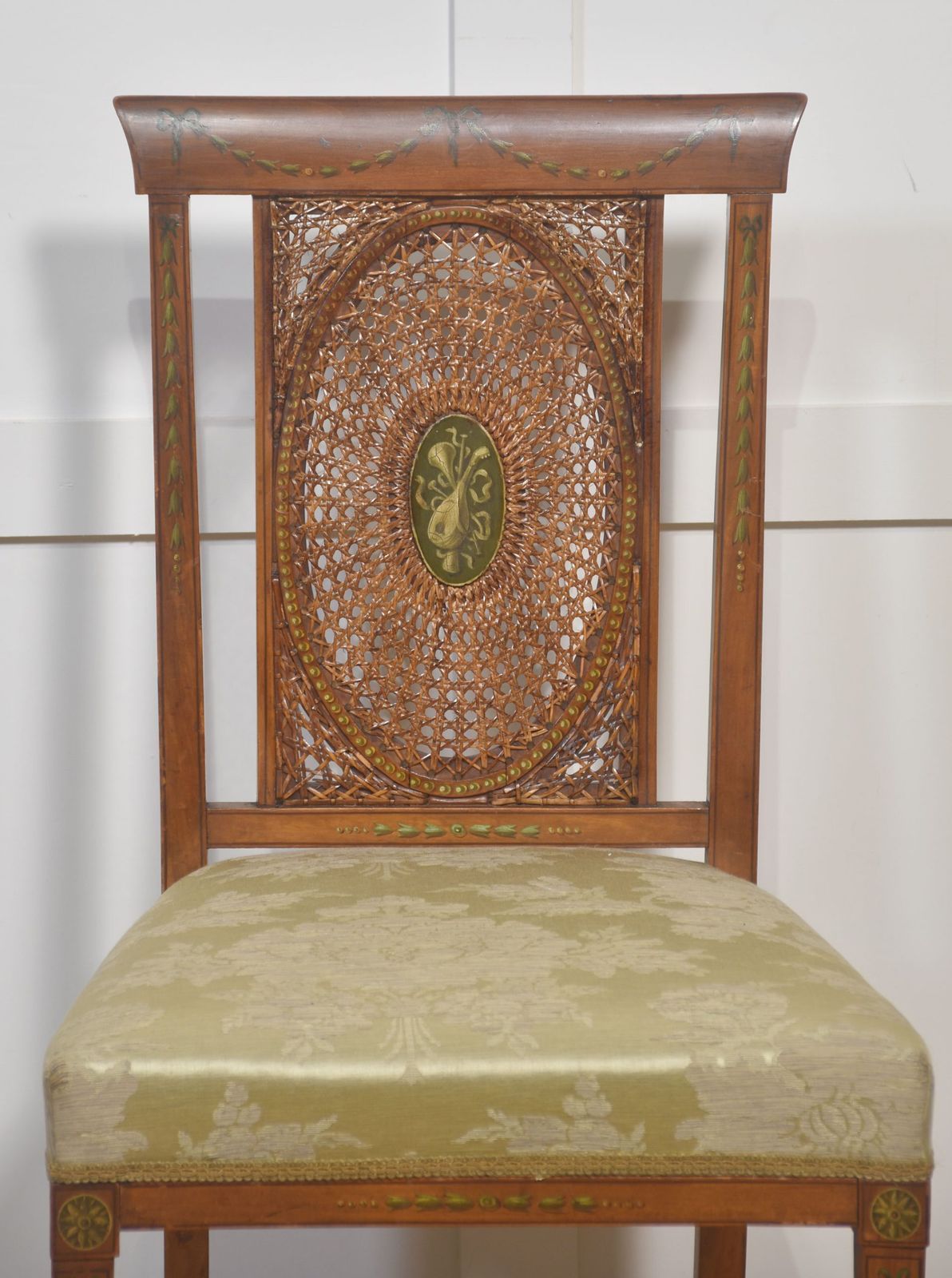 Pair Of Painted Edwardian Satinwood Cane Back Side Chairs photo Furniture