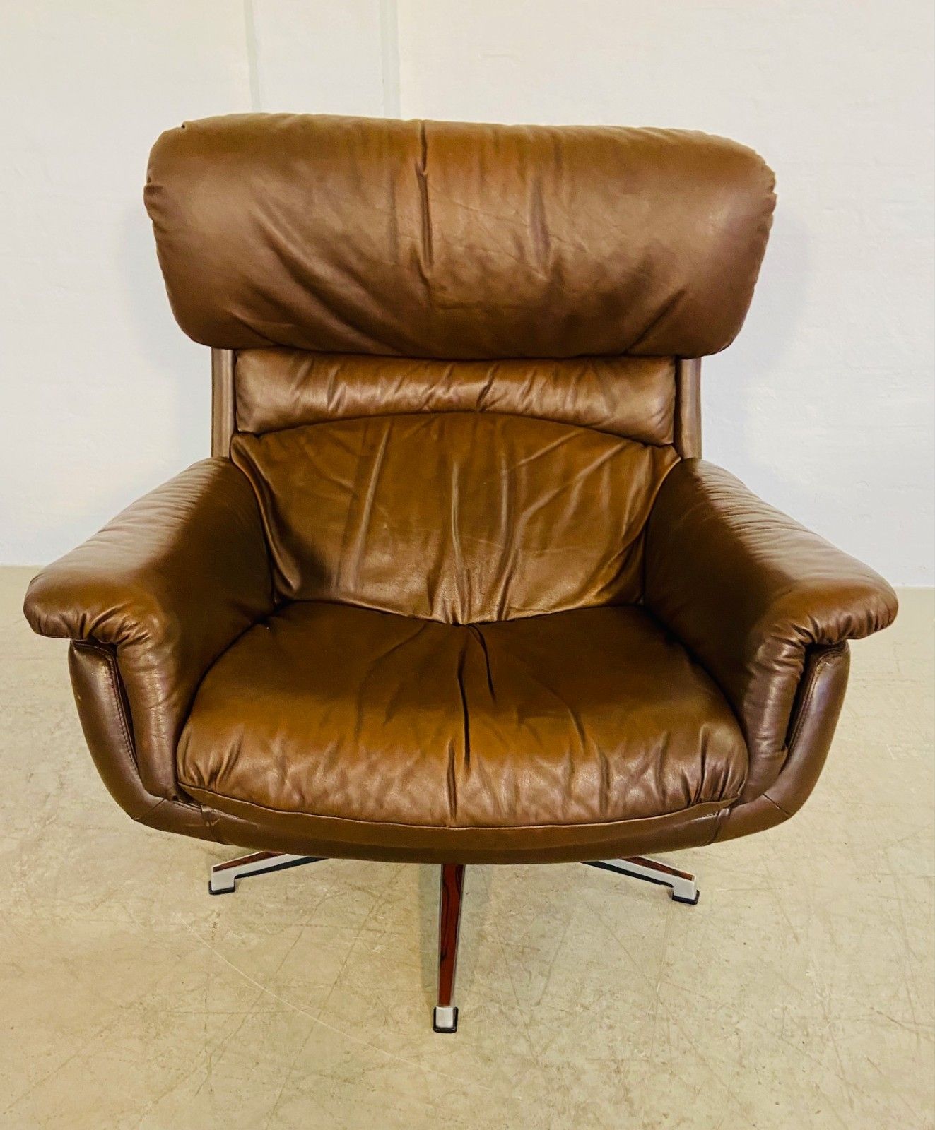 Vintage Danish Mid Century Leather Swivel Egg Chair  By Bramin 1970,S photo furniture