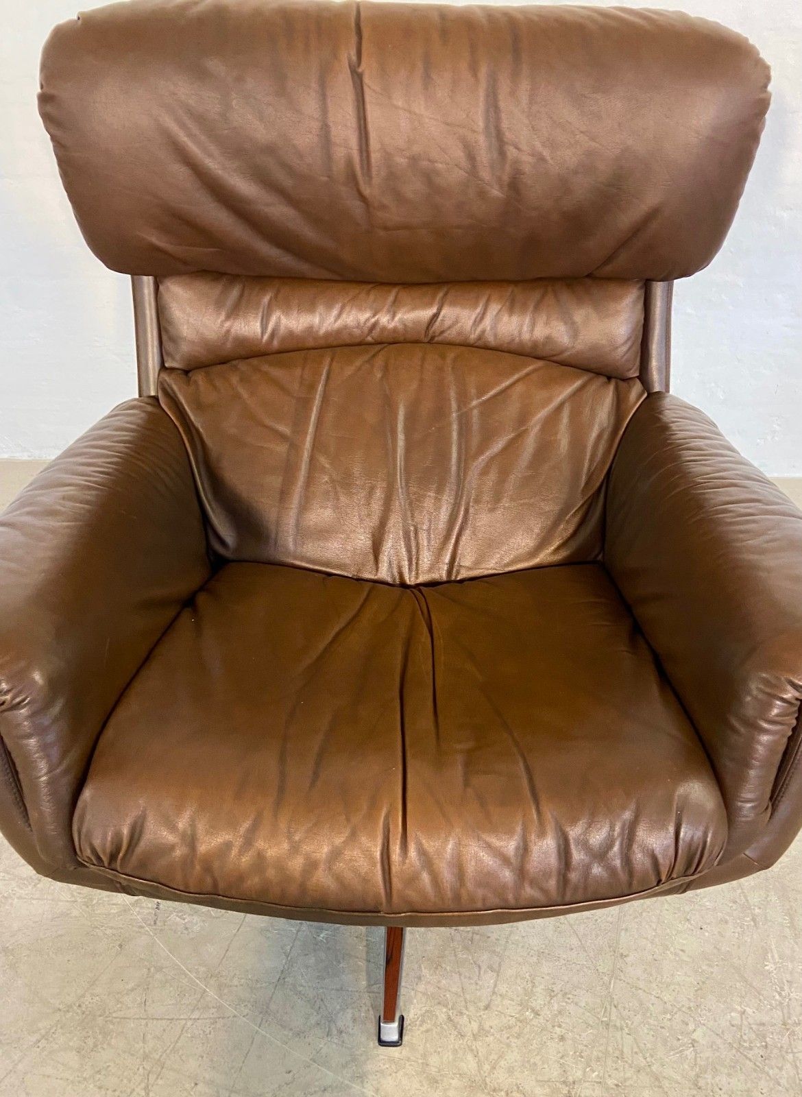 Vintage Danish Mid Century Leather Swivel Egg Chair  By Bramin 1970,S photo for sale