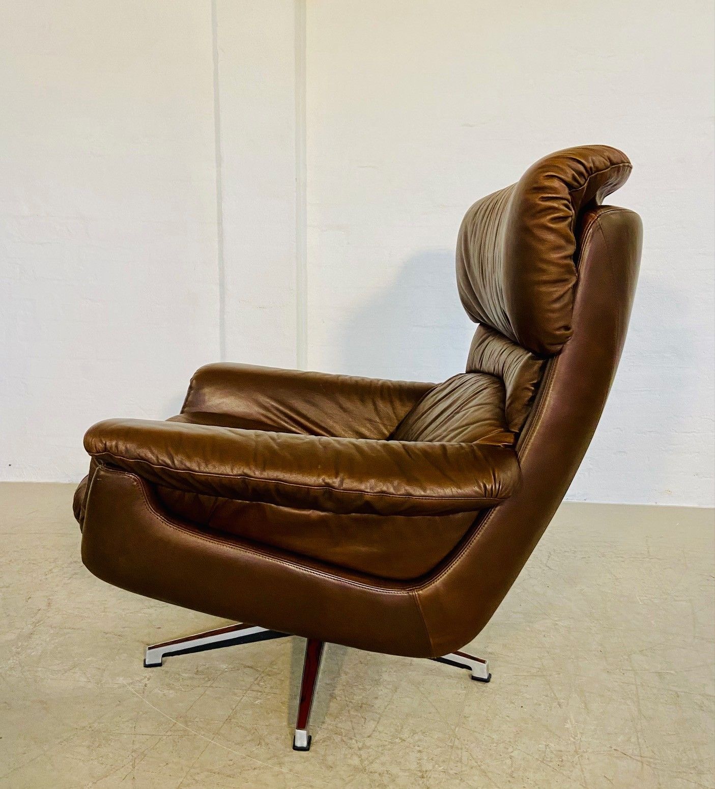 photo for sale Vintage Danish Mid Century Leather Swivel Egg Chair  By Bramin 1970,S