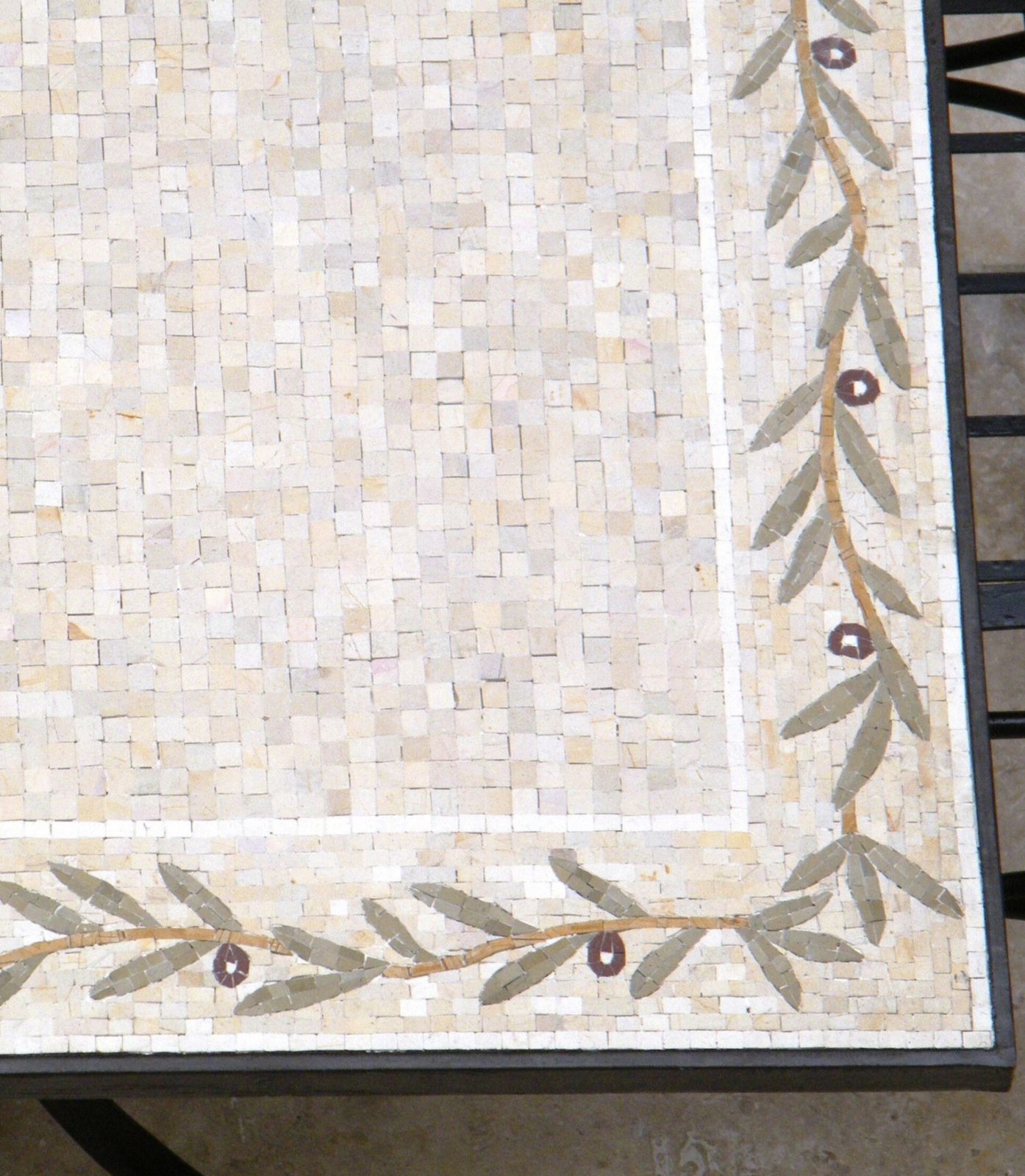 Tavole Calde 200cm Handmade Roman Stone Mosaic Tiled Table   Olive Design   Solid Anda Iron Base, With 2 Products Old Stock Unused & New