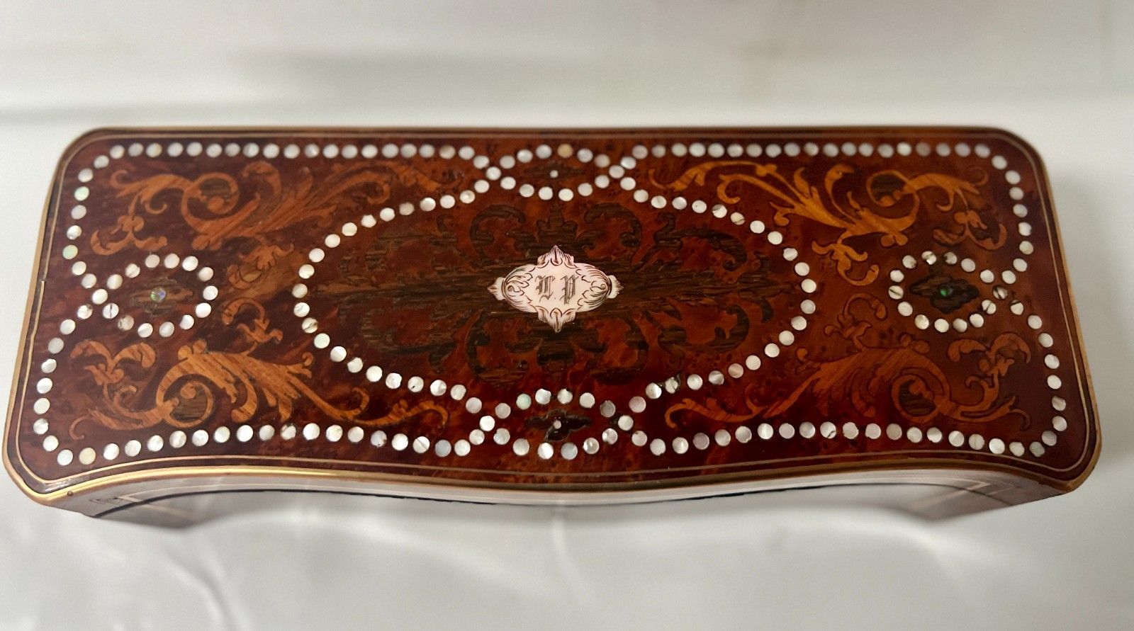 Napoleon III Marquetry Boulle Thuya Magnifying Glass Glove Box. 19th Century. photo for sale