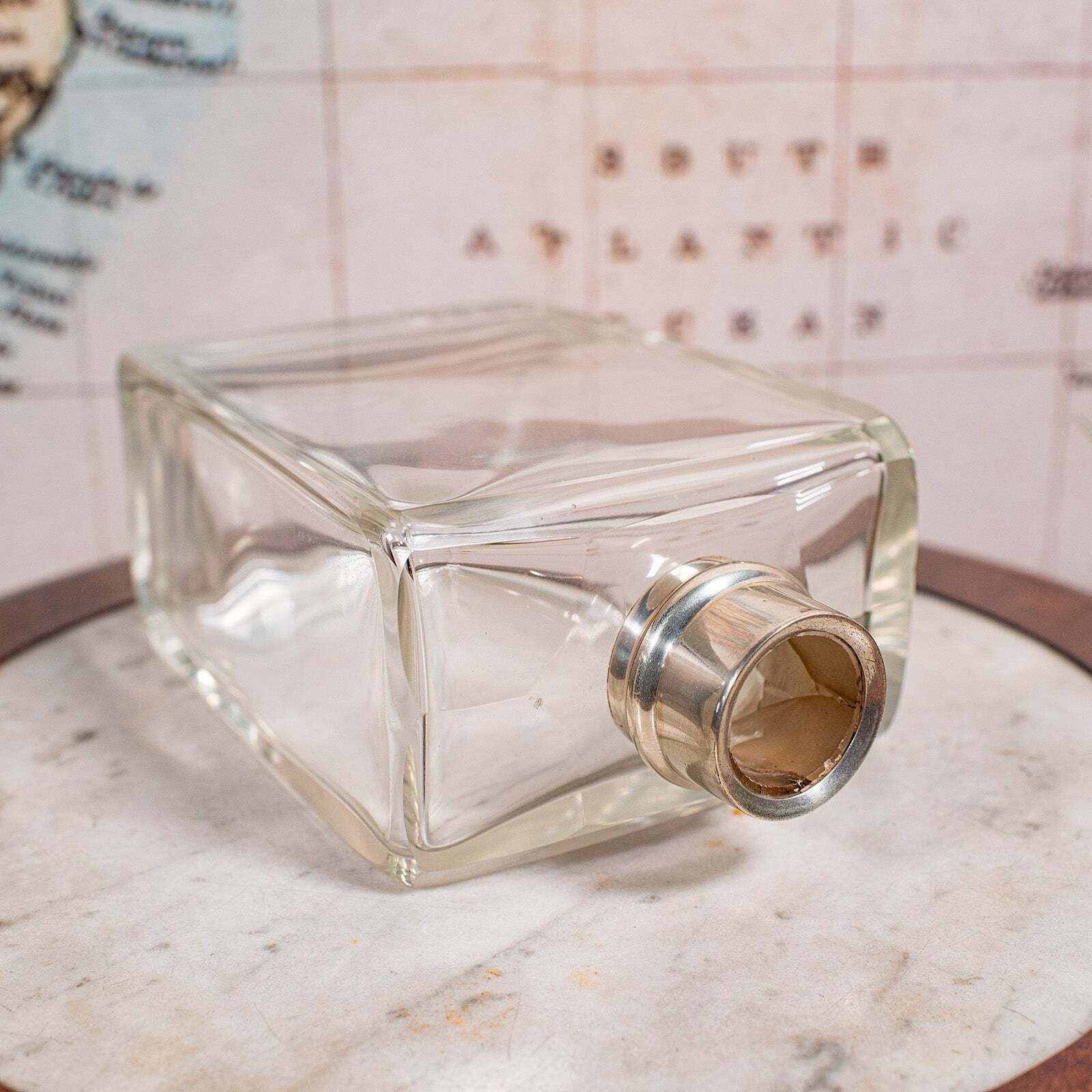 photo furniture Antique Whiskey Decanter, English Glass Scotch Bottle, Silver Collar, Hallmarked