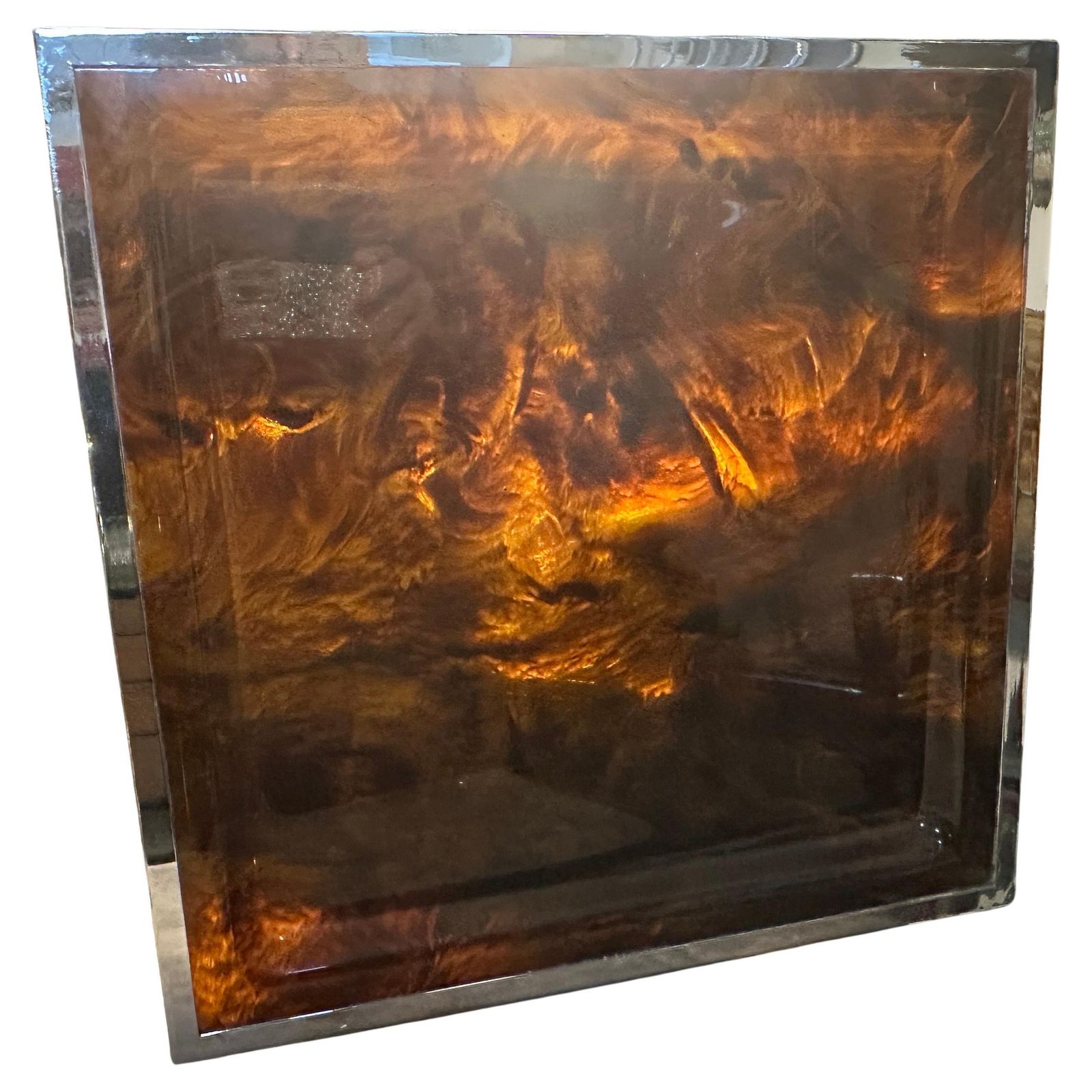 1980s Modernist Faux Tortoiseshell Lucite Square Tray By Ulderico Cavinato