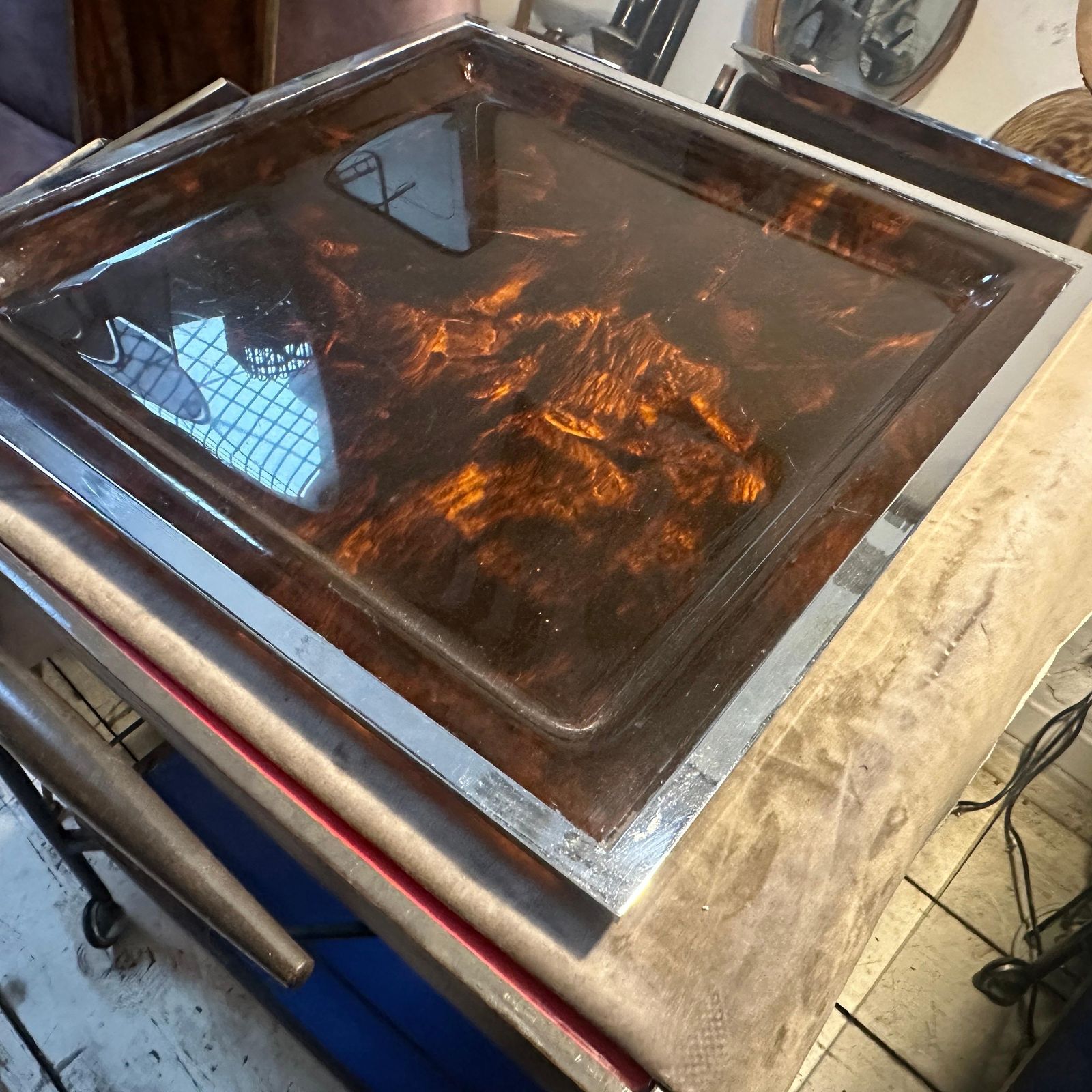 Home Decor 1980s Modernist Faux Tortoiseshell Lucite Square Tray By Ulderico Cavinato photo