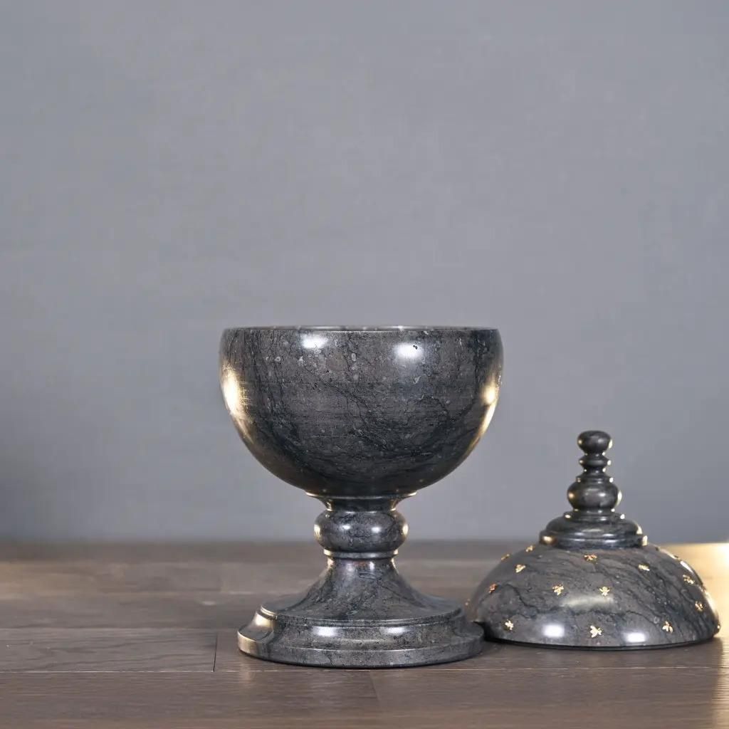Grey/Black Marble Urn With Golden Bees, Classic Empire Style photo 1331.0