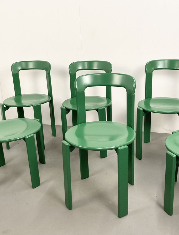 Original Vintage Mid Century Bruno Rey Beech Chairs In Green For Dietiker, Set Of 4, Switzerland 1970s photo furniture
