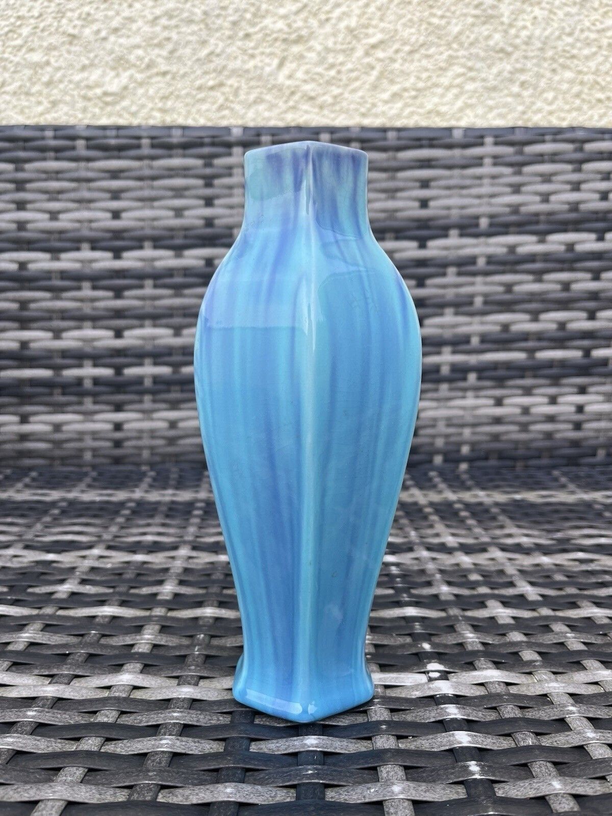 Rare Antique Art Deco James Plant & Son Mottled Turquoise Blue Drip Glaze Vase photo for sale
