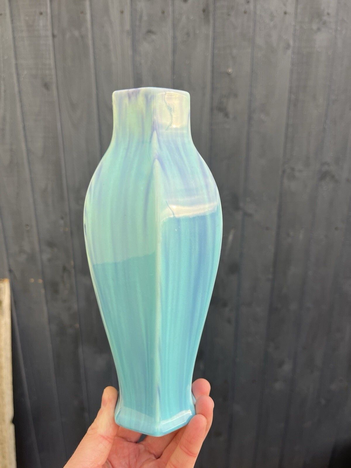 Home Decor Rare Antique Art Deco James Plant & Son Mottled Turquoise Blue Drip Glaze Vase photo
