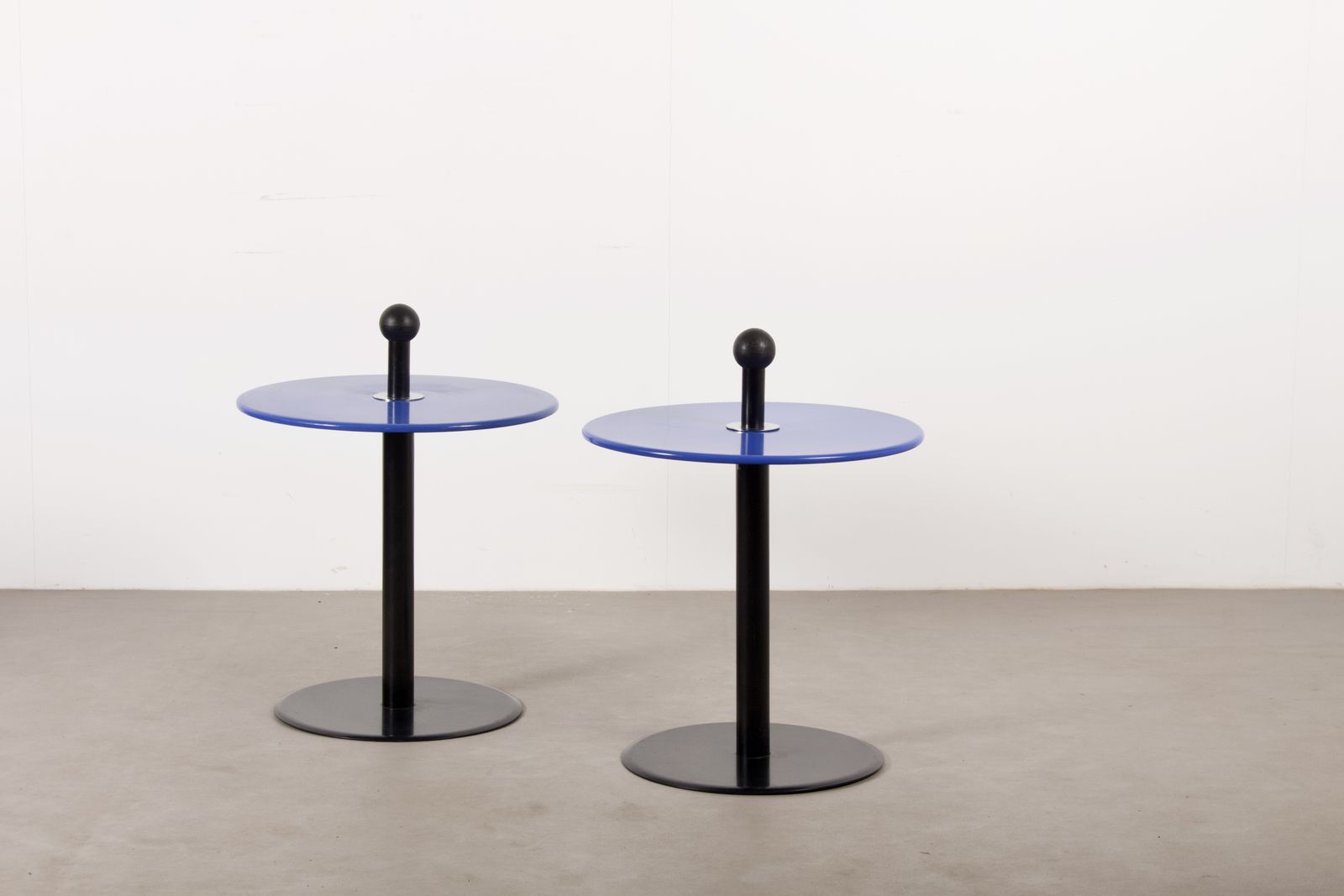 Very Rare Pair Of Blue Metal Side Tables Mod IV For Ikea, Sweden 1993 photo vinterior
