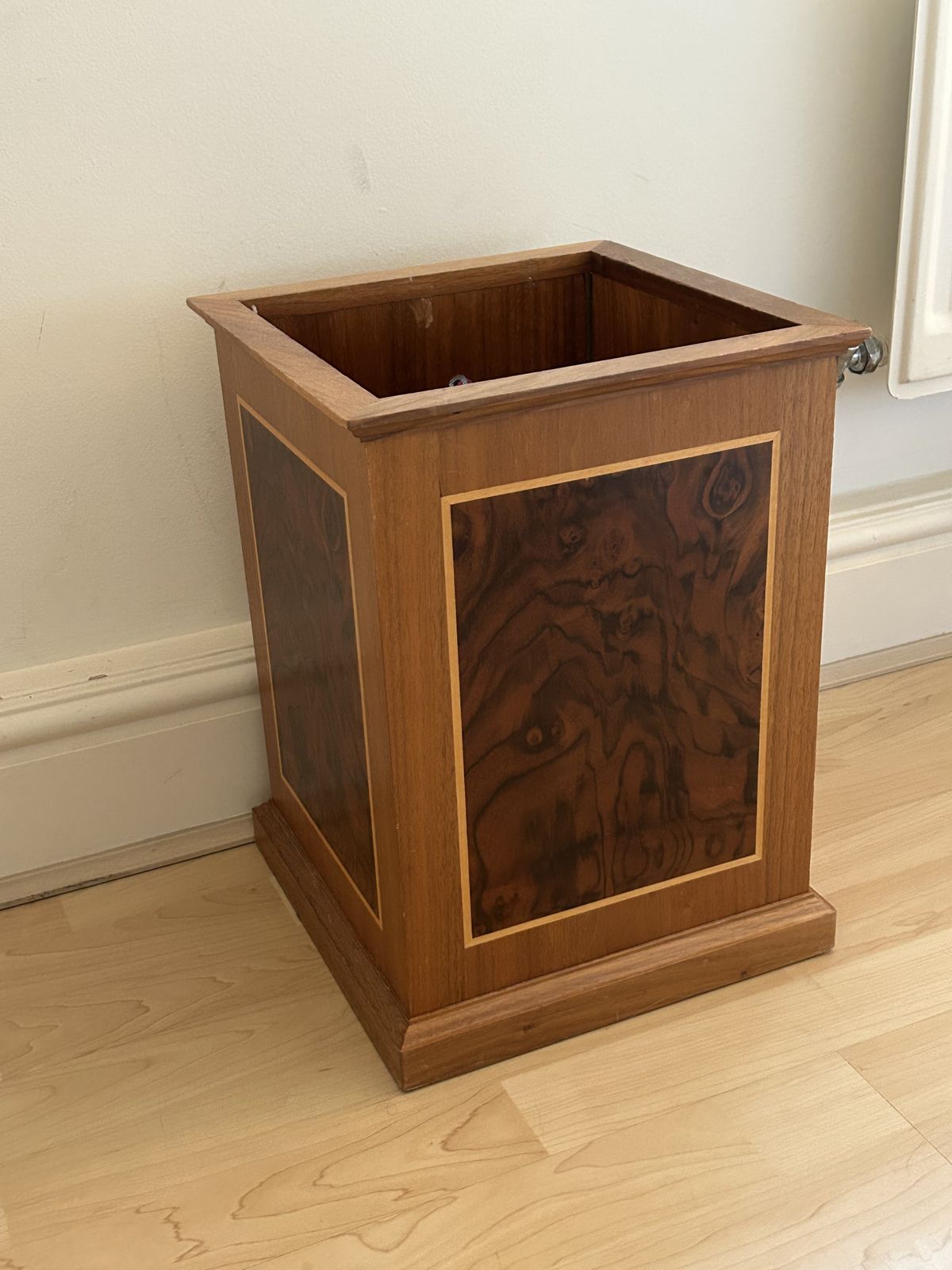 David Linley Alfred Dunhill Waste Paper Bin Burr Walnut , Oak Satinwood Handmade