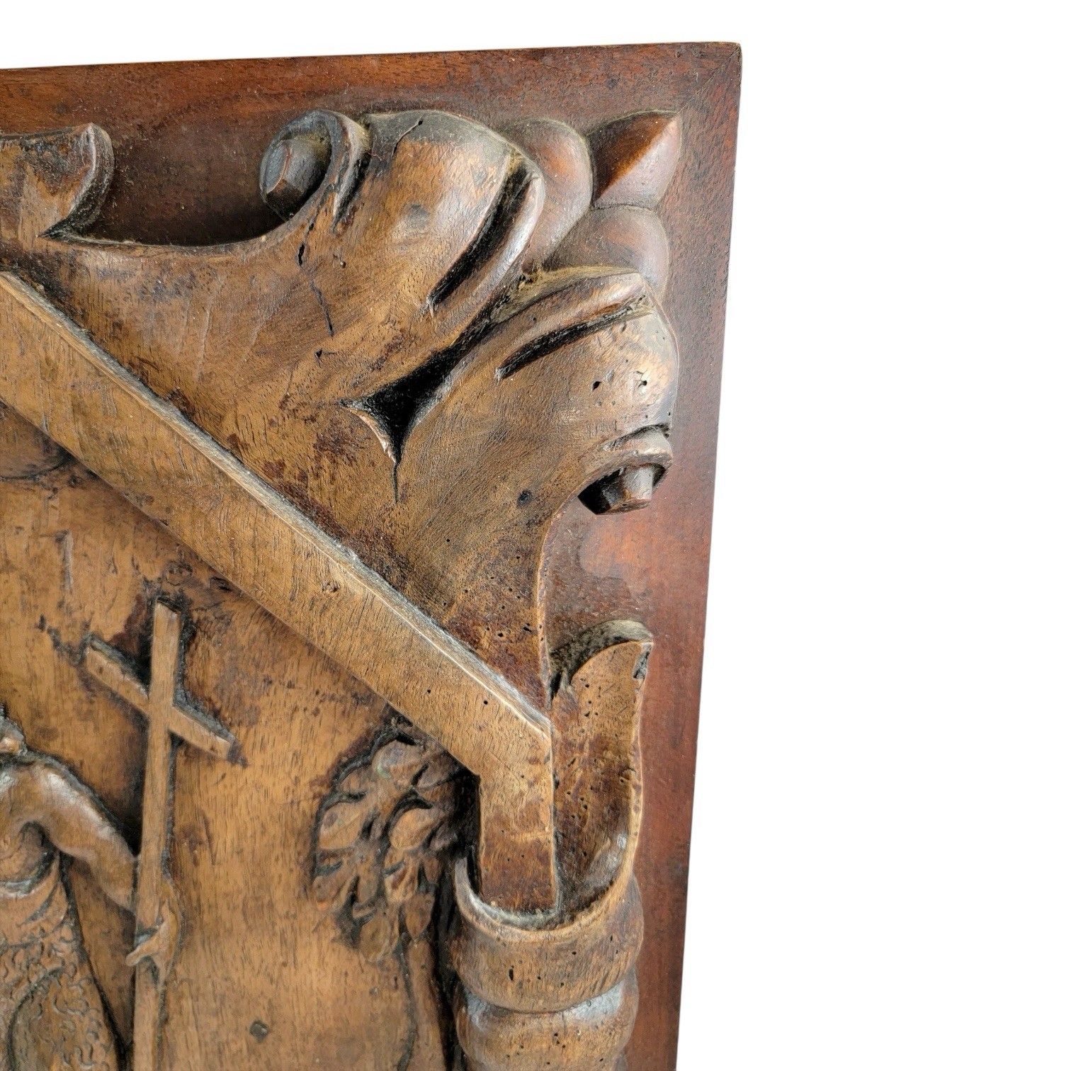 photo furniture Huge 17th C French Baroque Carved Walnut Panel Baptism Of Christ Louis XIII Art