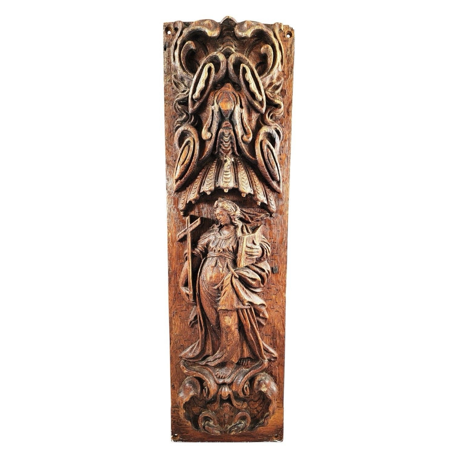 Fine 17th C. Flemish Baroque Carved Oak Panel Allegory Of Faith German Antique