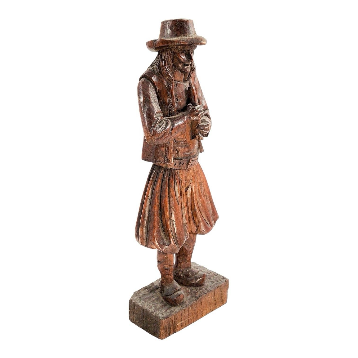 Antique 19th C. German Black Forest Carved Oak Pied Piper Of Hamelin Statue