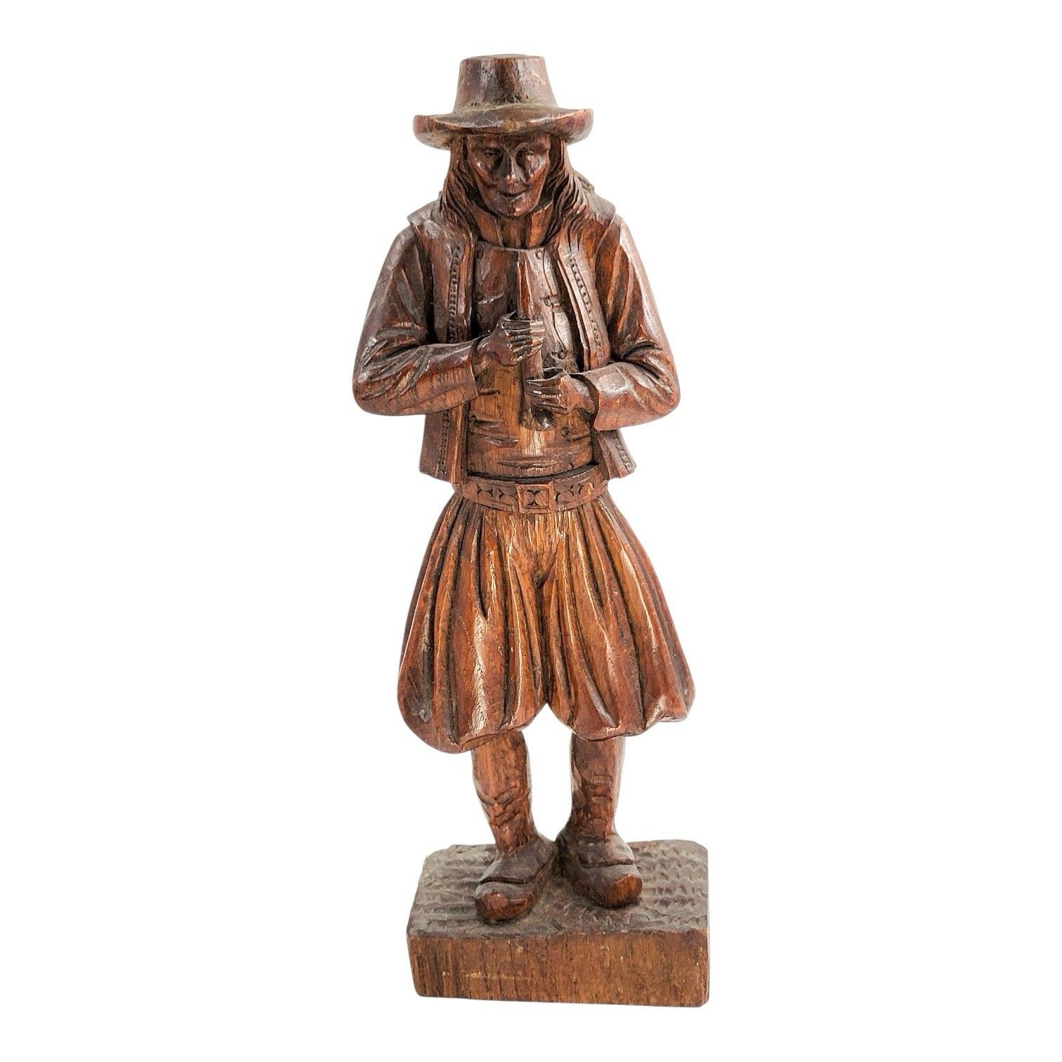 Antique 19th C. German Black Forest Carved Oak Pied Piper Of Hamelin Statue photo vinterior