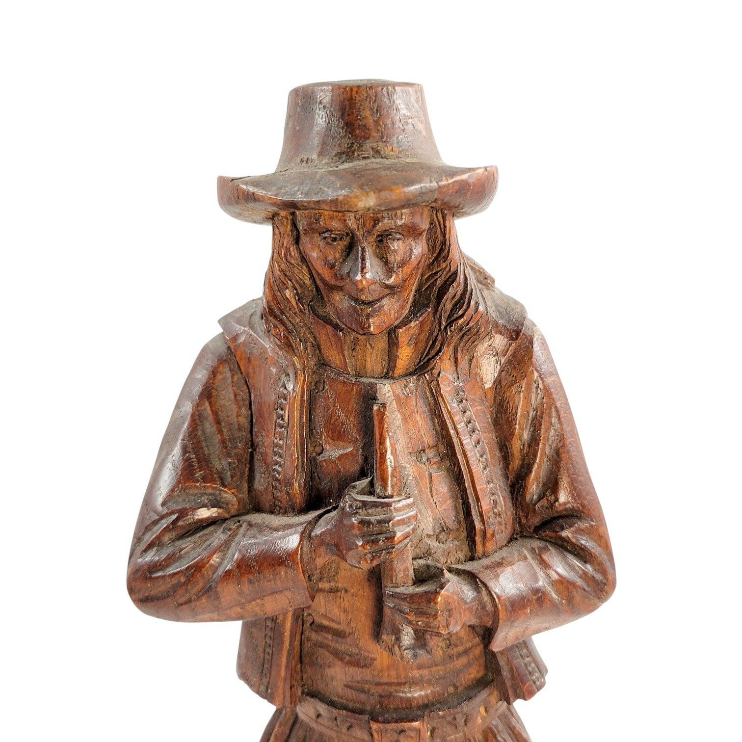 Antique 19th C. German Black Forest Carved Oak Pied Piper Of Hamelin Statue photo vintage