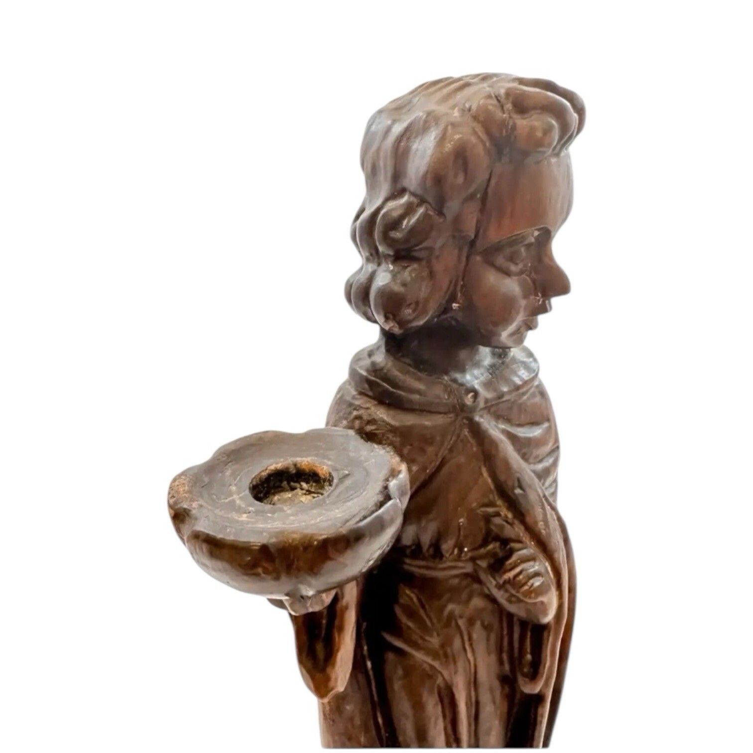 Antique 18th Century Baroque Carved Wood Acolyte Angel Candlestick Figure Italy photo vintage