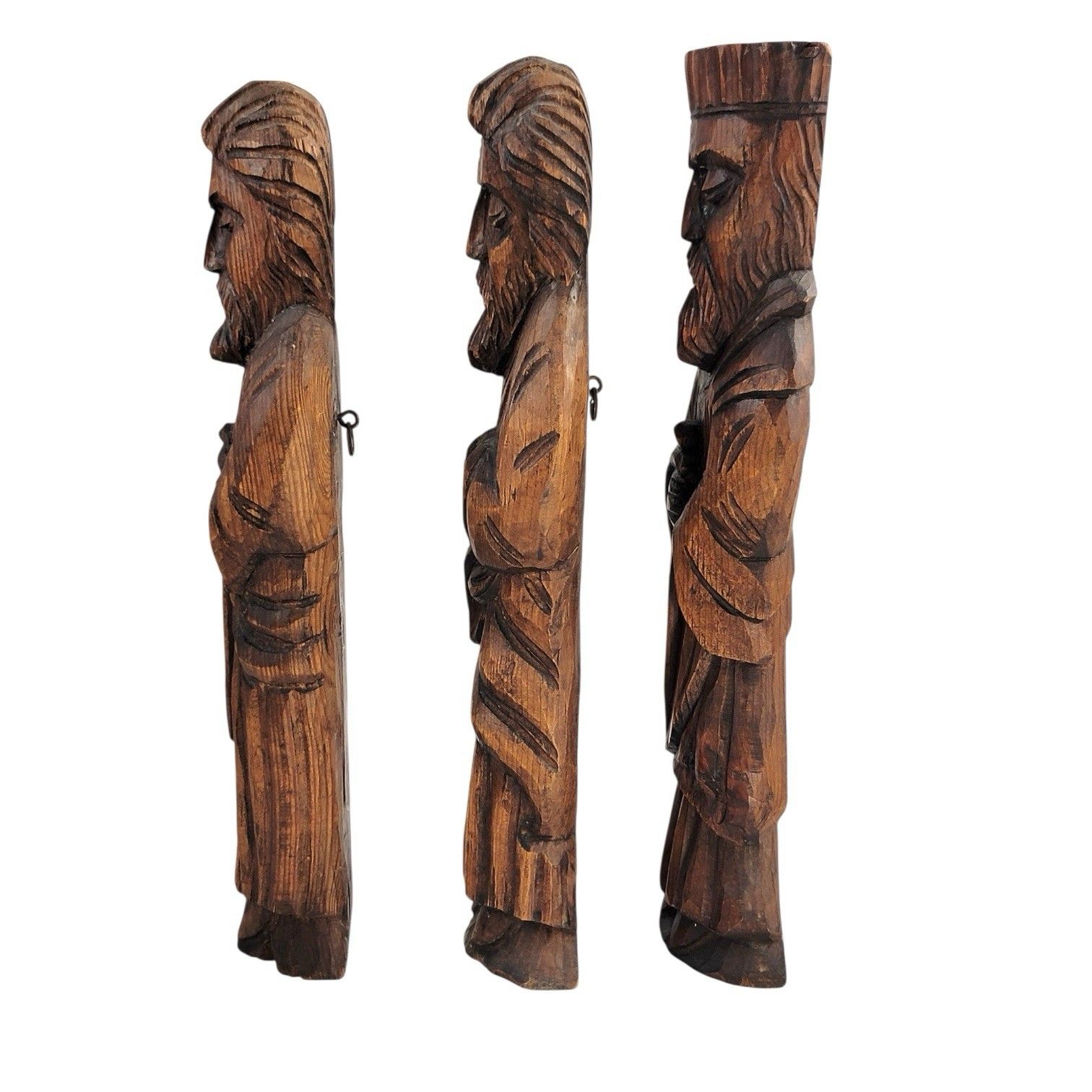 Rare Set Of 5 Signed Franz Keller German Carved Wood Statues Vintage Folk Art photo for sale