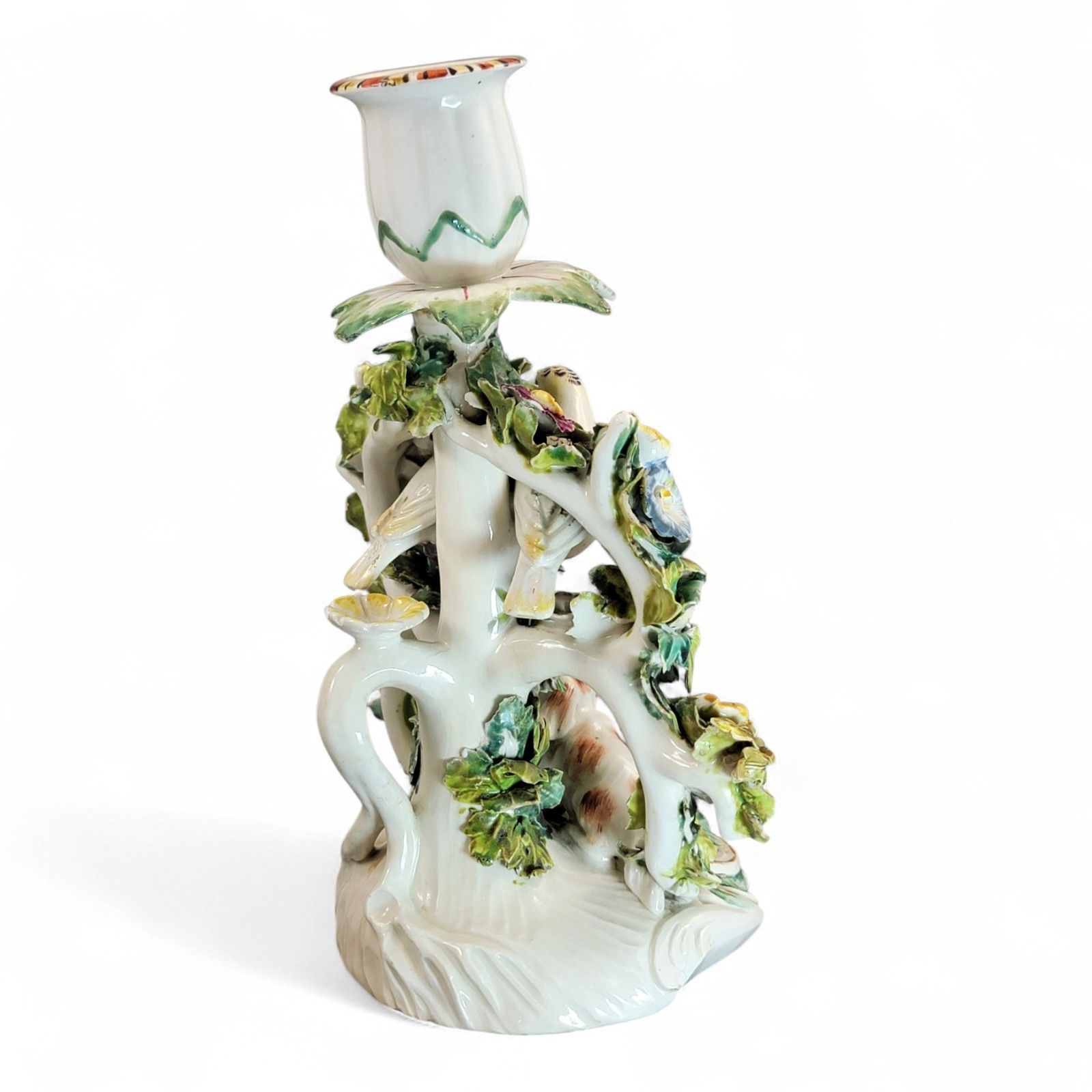Georgian Derby Porcelain “Fable” Candlestick C.1760, Dog & Birds, Rococo Base photo buy