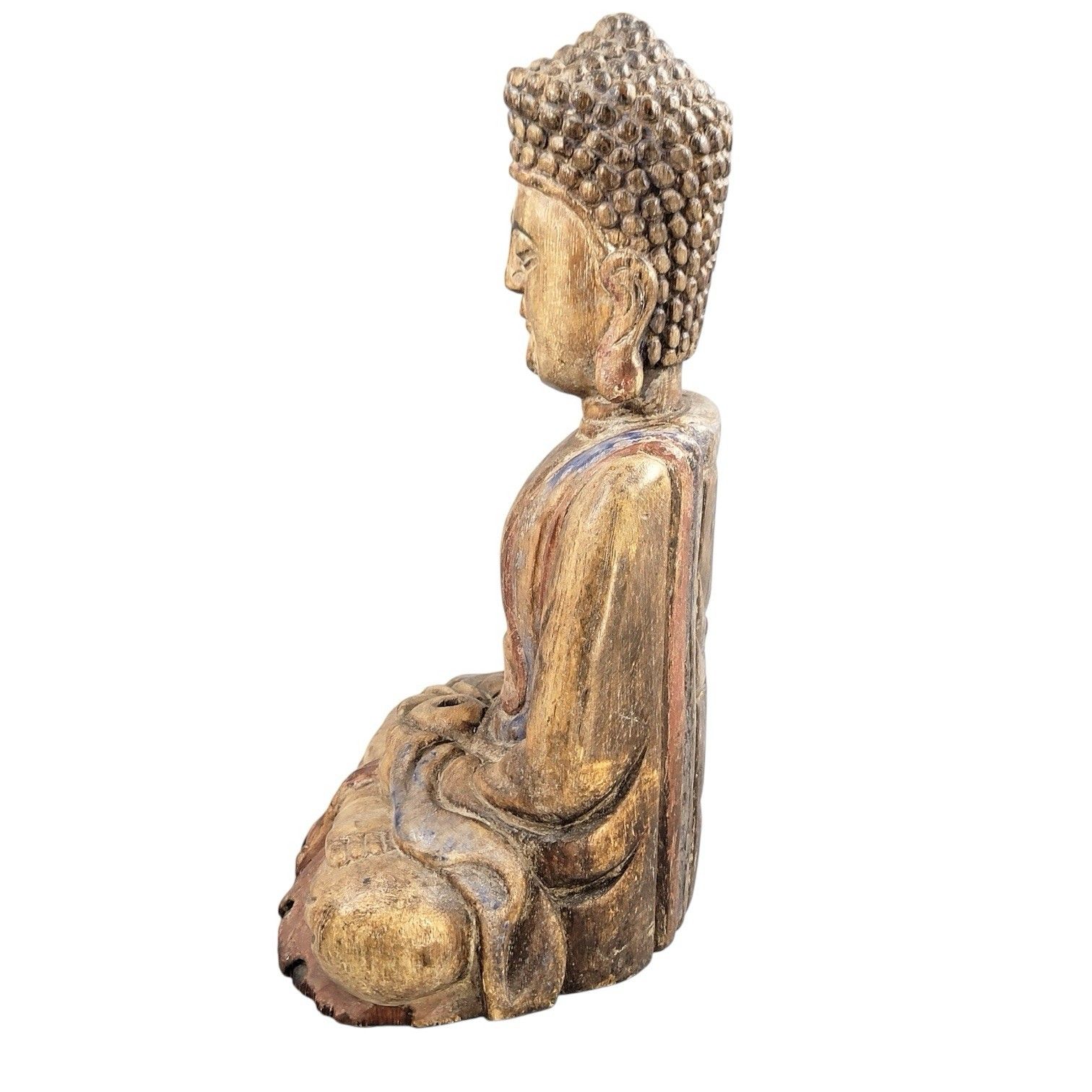 19thc Chinese Temple Wood Buddha, Fine Carving, Candle Aperture photo for sale