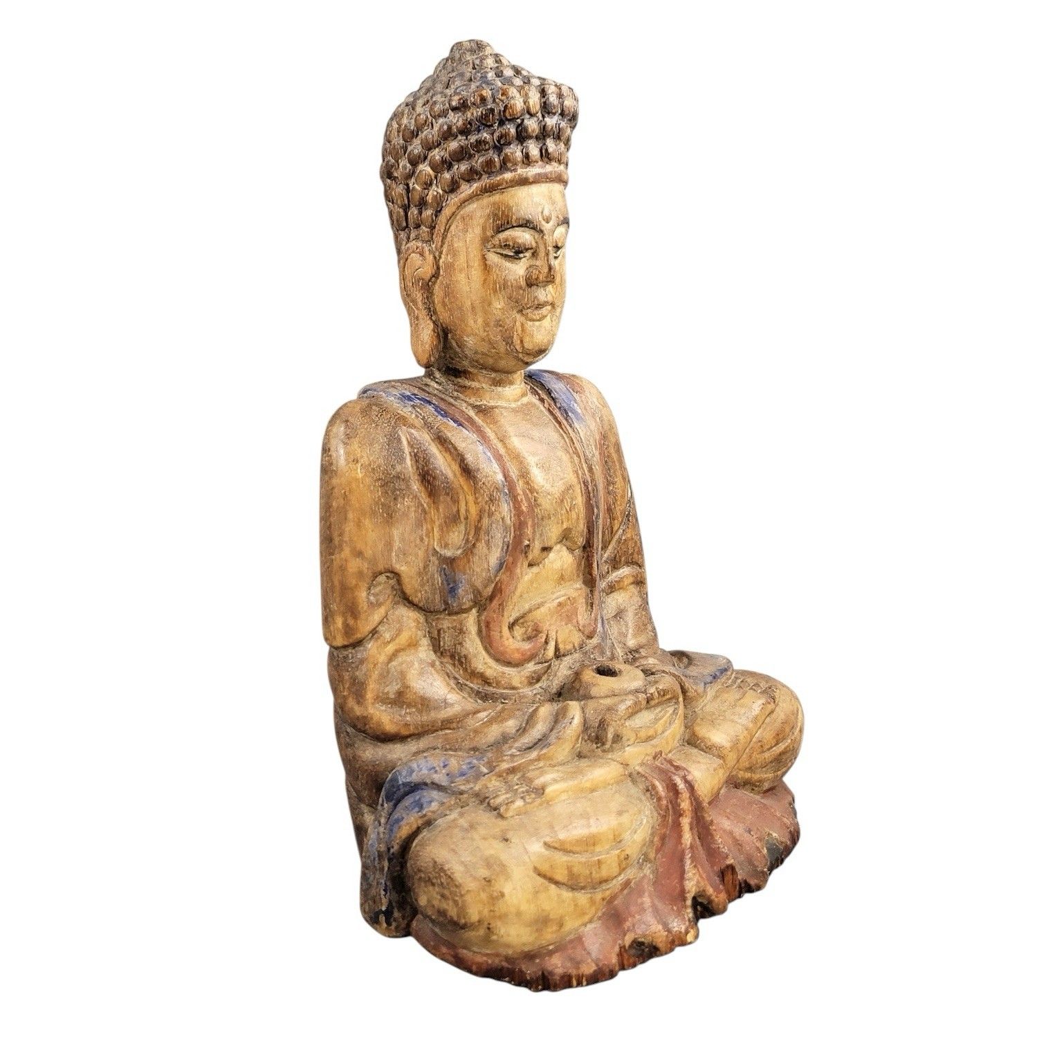 19thc Chinese Temple Wood Buddha, Fine Carving, Candle Aperture photo vintage