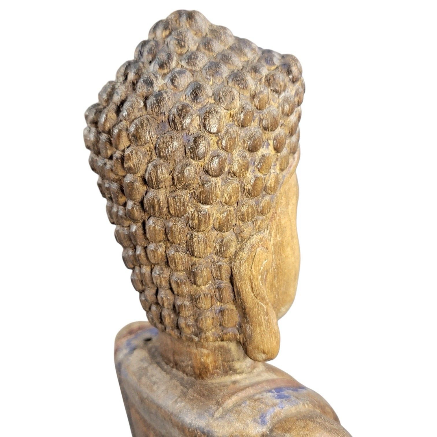 photo vintage 19thc Chinese Temple Wood Buddha, Fine Carving, Candle Aperture
