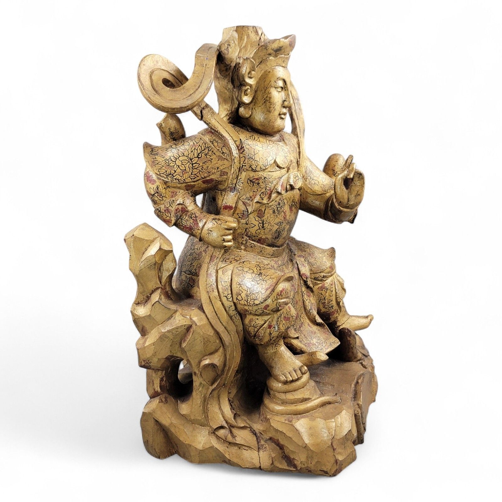 photo furniture Large 19th Century Chinese Temple Guardian “Zhenwu”, Gilt Painted Wood Figurine