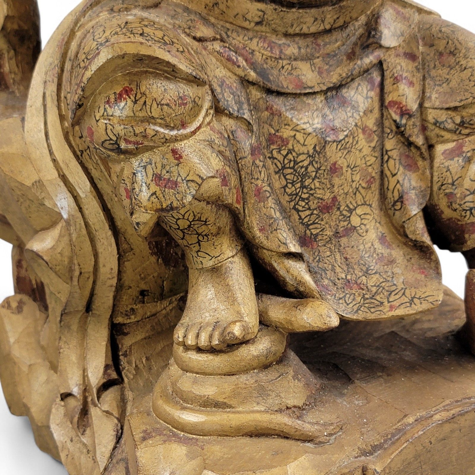 3000.0 Large 19th Century Chinese Temple Guardian “Zhenwu”, Gilt Painted Wood Figurine photo