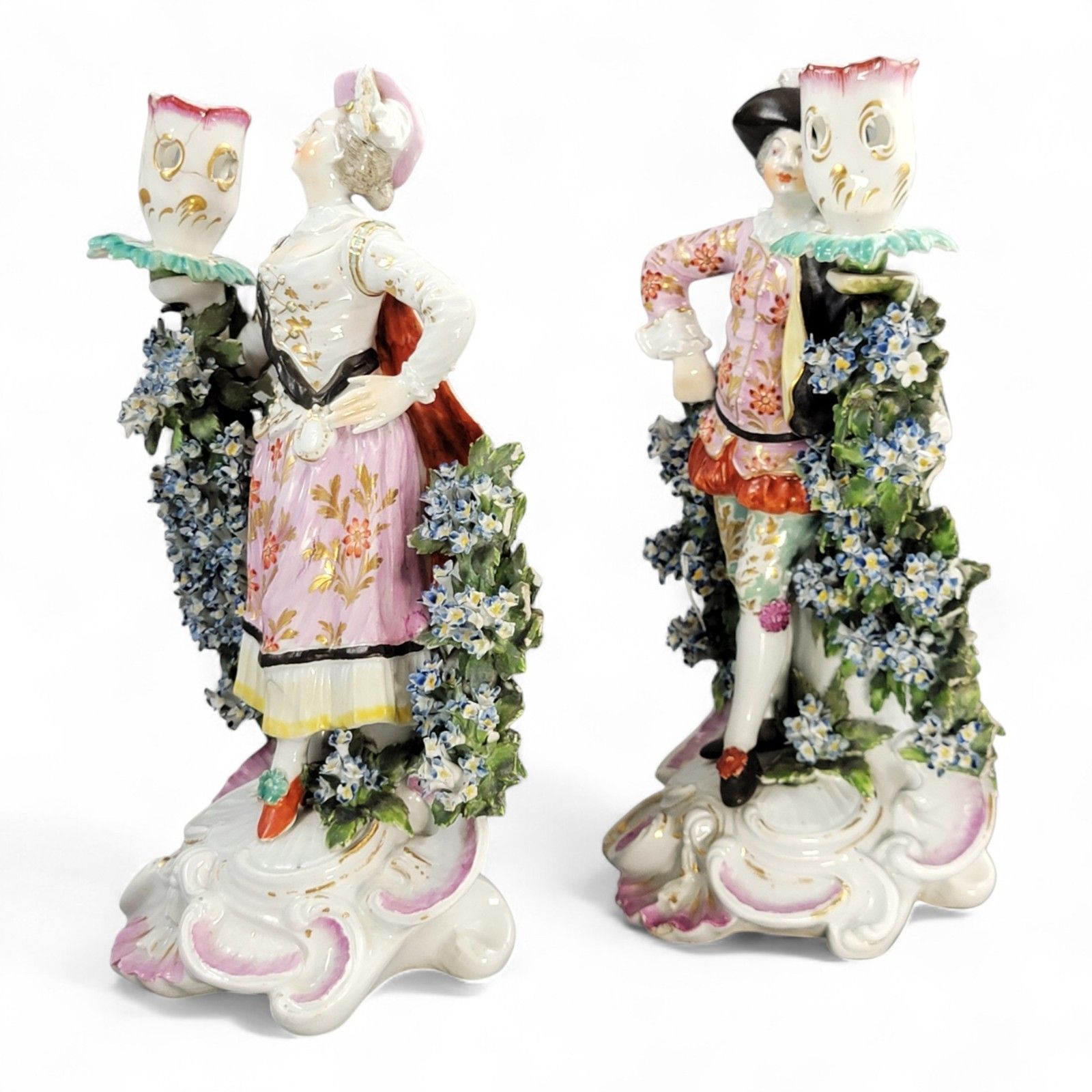 Derby Ranelagh Dancers Porcelain Candlestick Pair C.1760 Complete Sconces photo furniture