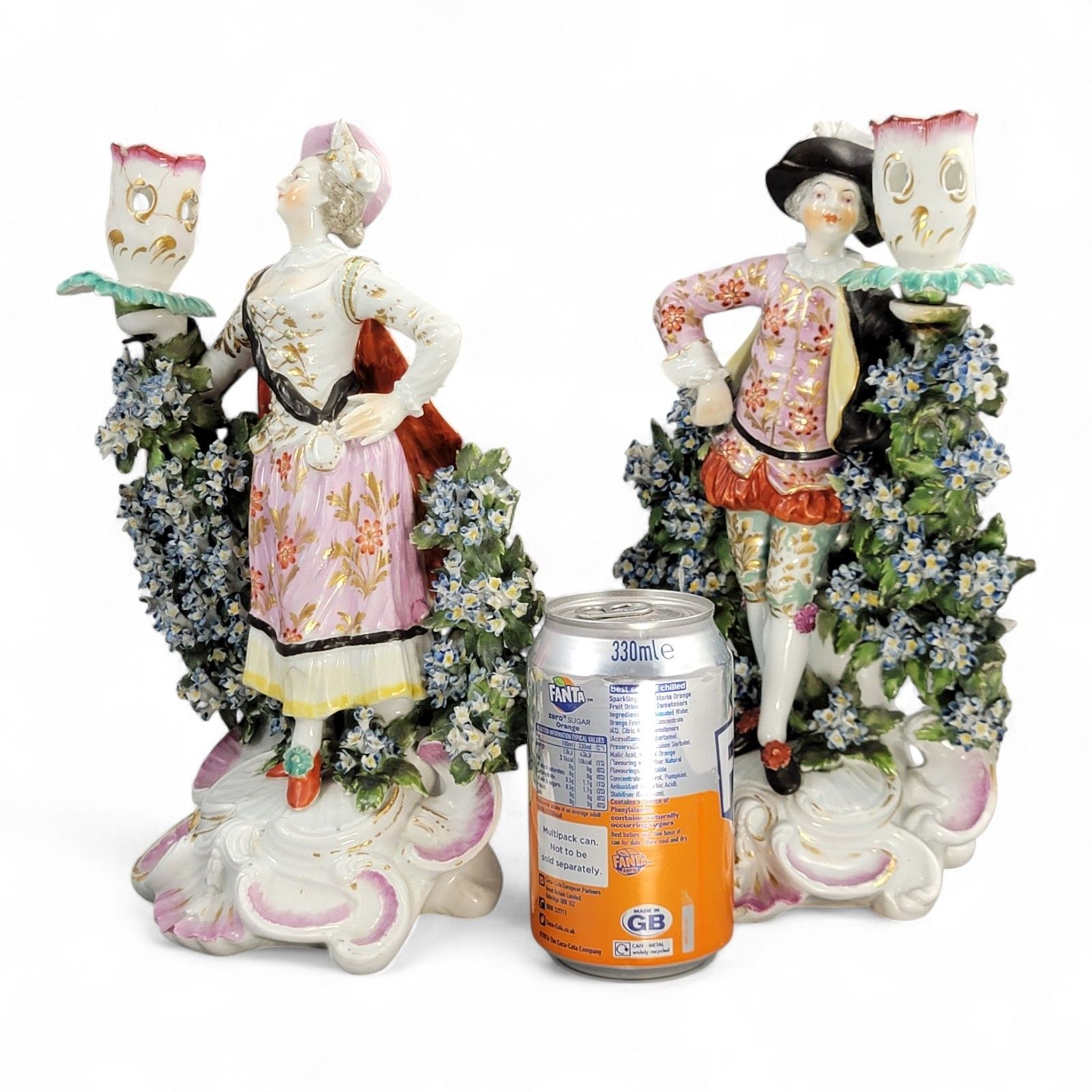 photo furniture Derby Ranelagh Dancers Porcelain Candlestick Pair C.1760 Complete Sconces